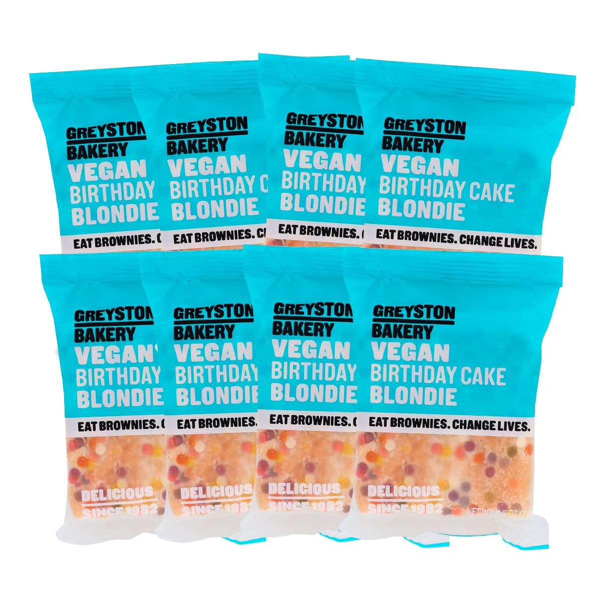 Vegan Birthday Cake Blondie with Sprinkles - Kosher Certified, Preservative Free - 8 Individually Wrapped 2.5 oz Bars - Perfect for Parties, Gifts, Holidays & Snacking (Birthday Cake Flavor) | Great for Office Treats, Baby Showers & Birthday Celebrations