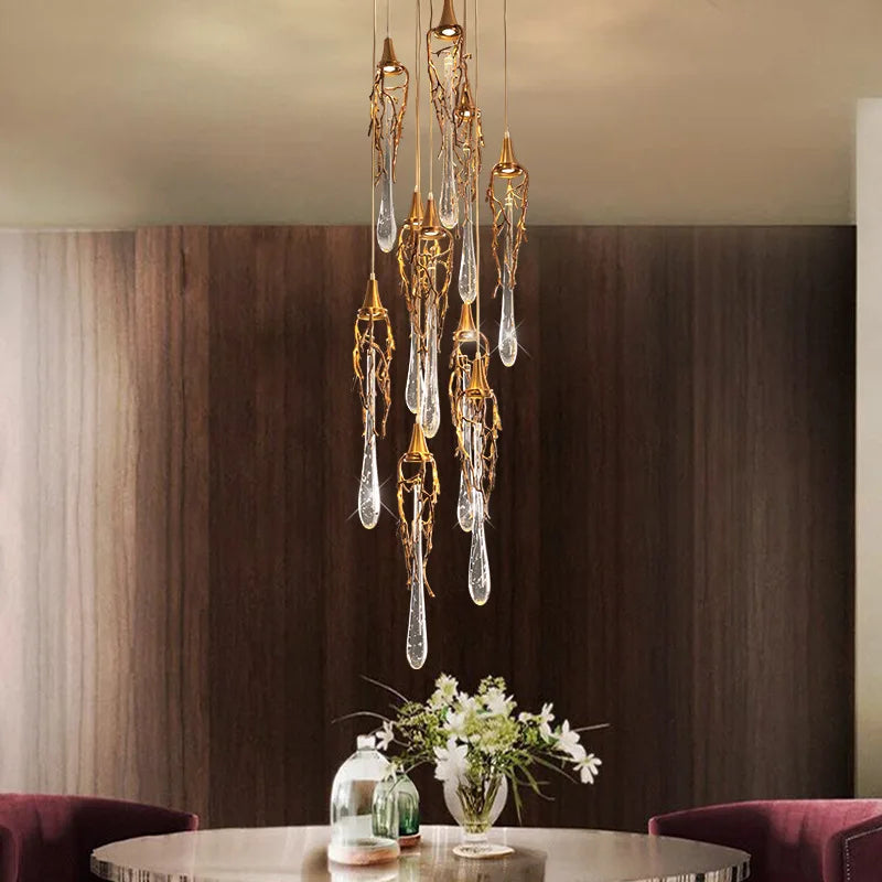 Modern Crystal Glass Drop Chandelier - Elegant Staircase Lighting Fixture for Home & Hotel Decoration | Perfect for Living Room, Dining Room, Foyer and Stairwell