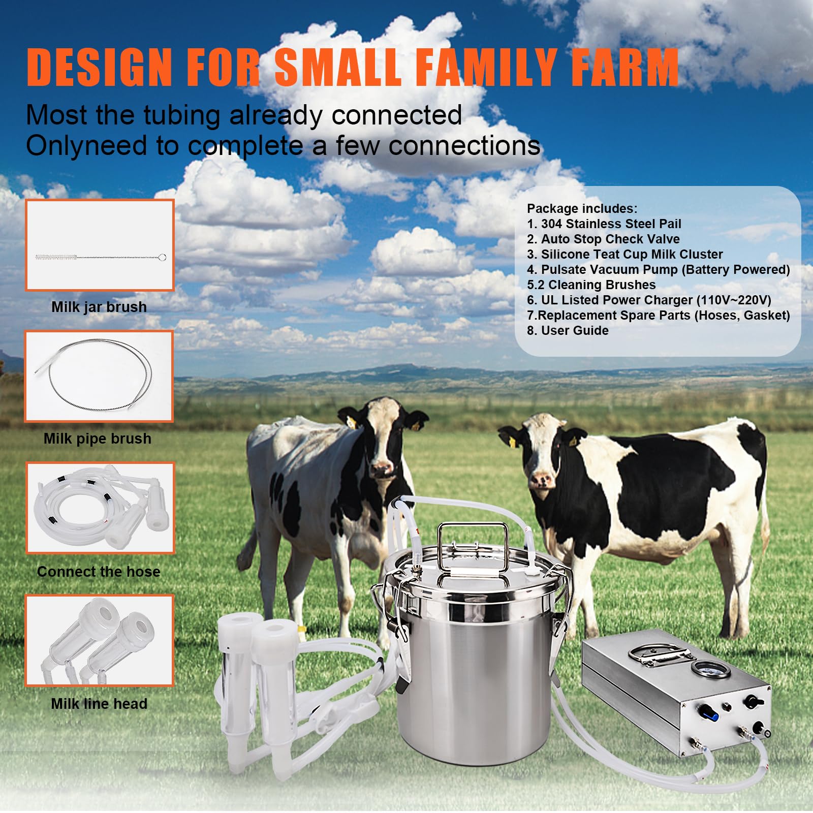 Portable Goat Milking Machine 6L - Stainless Steel Pulsating Vacuum Pump for Cows & Goats - Adjustable Speed & Auto Stop Valve - Easy Cleaning 304 Bucket | Ideal for Small Farms, Homesteads & Dairy Production