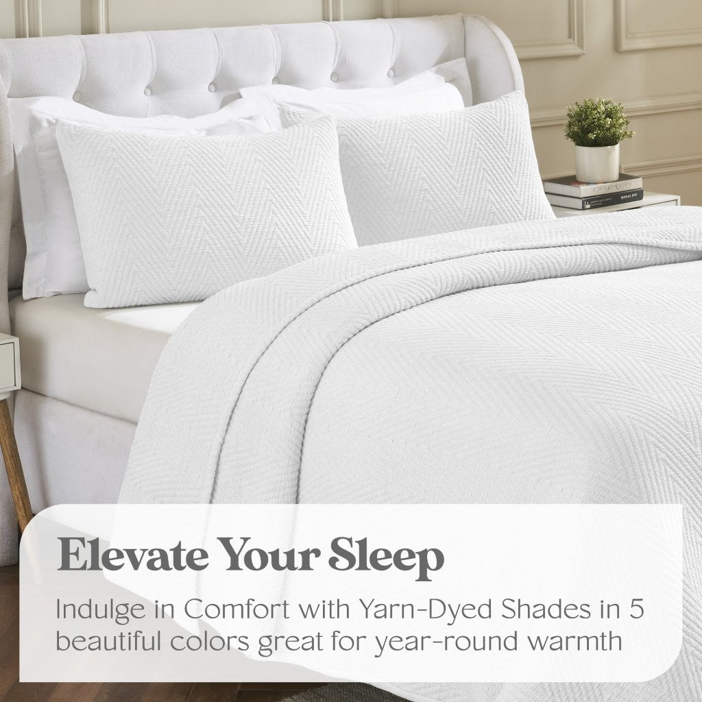 Premium Aswan Cotton Medium Weight Textured Modern Chevron Woven Coverlet - Soft & Breathable Bedspread for All-Season Comfort | Perfect for Master Bedroom, Guest Room & Cozy Home Decor