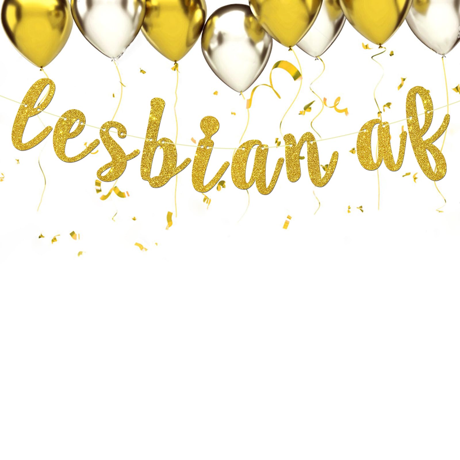 Gold Glitter Lesbian AF Banner - Lesbian Wedding & Bachelorette Party Decor, Mrs & Mrs Wedding Sign, LGBTQ+ Pride Celebration Banner for Home, Events & Pride Month Decorations