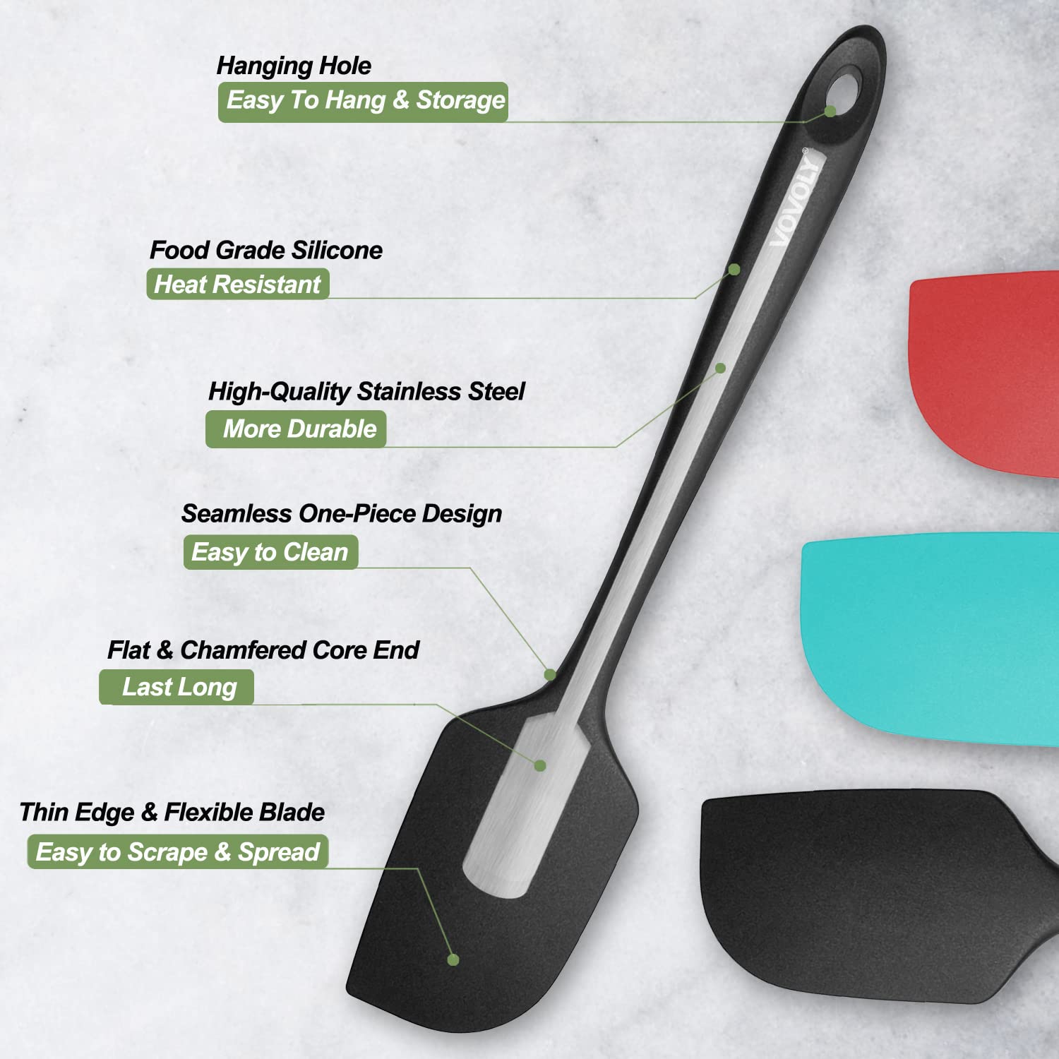 High Heat Resistant Silicone Spatula Set - 600°F Safe Baking & Cooking Utensils, Non-Stick Scraping & Mixing Tools, BPA-Free Kitchen Spatulas (3 Pack, 11.2 Inch, Black) - Perfect for Baking Cakes, Cooking Sauces, and Mixing Batters