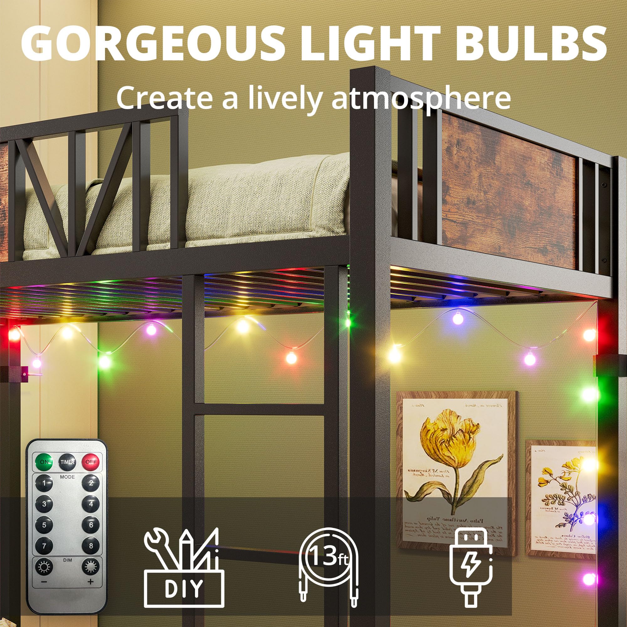 ANCTOR Metal Twin Bunk Bed with USB Power Outlet, Storage Drawers & LED Lights - Space-Saving Kids Bed Frame with Ladder, Quiet Design for Bedrooms, Dorms & Small Apartments