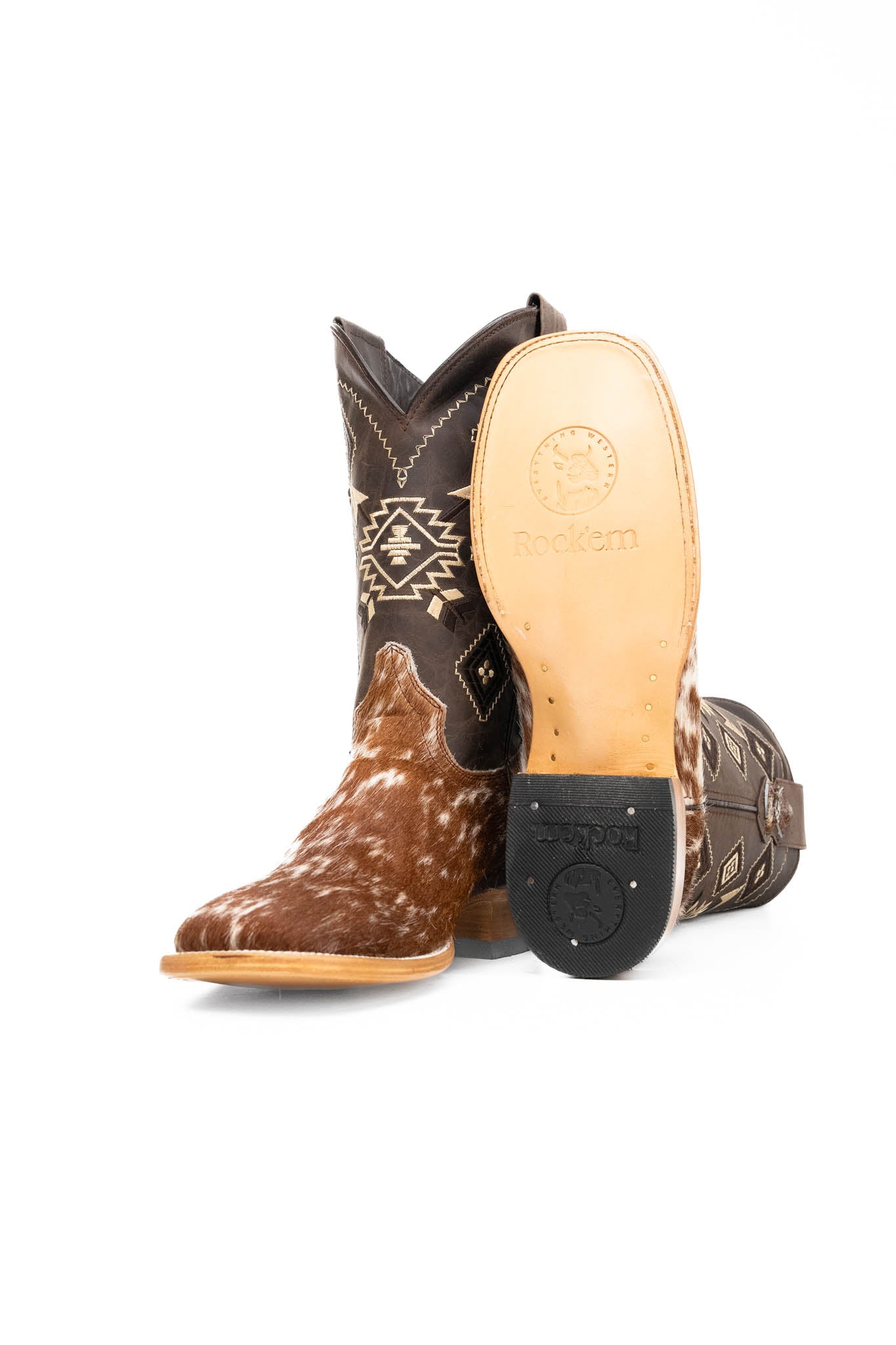 Authentic Men's Cowhide Square Toe Cowboy Boots - Size 8.5 - Western Style Riding Boots for Country Fashion & Outdoor Rodeo Events