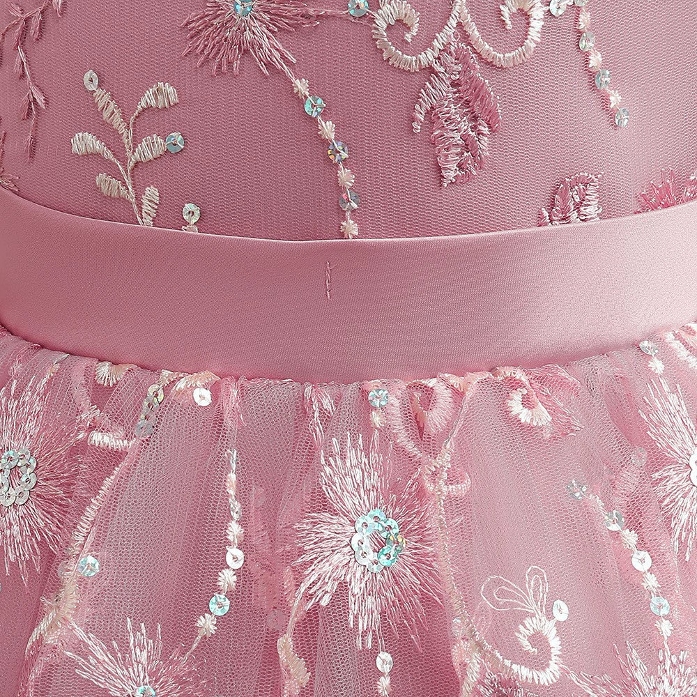 Pink Princess Round Floor Length Satin Flower Girl Dress for Weddings, Pageants & Special Occasions