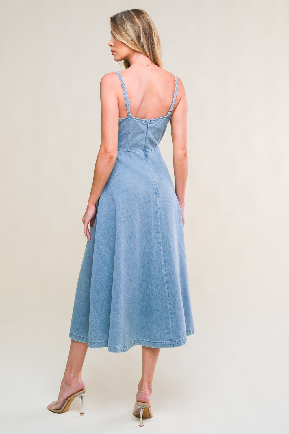 Festival Days Front Tie Denim Midi Dress for Women - Casual Summer Outfit, Boho Chic Style, Perfect for Parties, Dates, and Outdoor Events