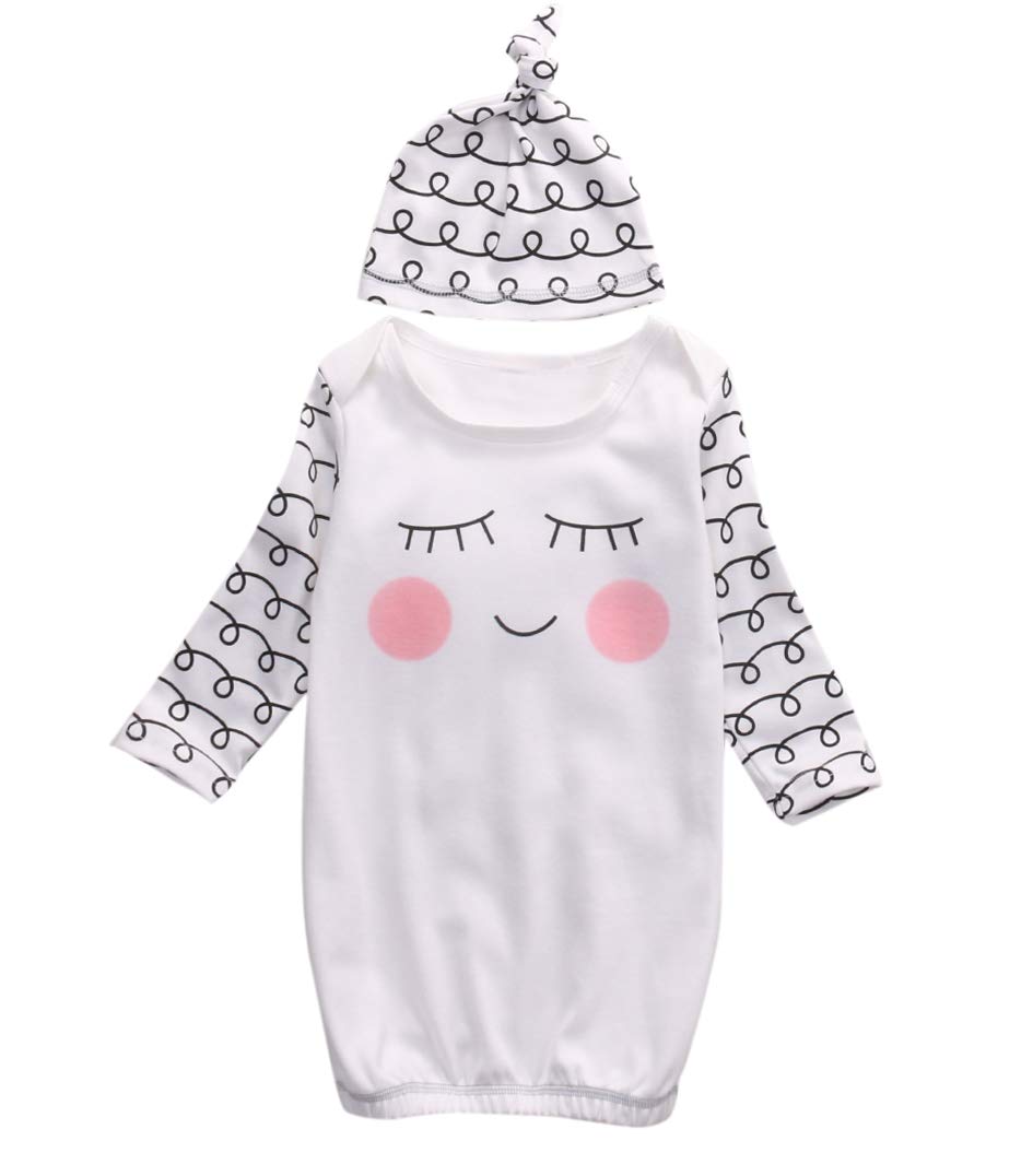 Soft Newborn Baby Sleep Gown Swaddle Romper with Cap - Cozy Sleeping Bag for Infants 0-3 Months - Perfect Coming Home Outfit & Newborn Gift for Hospital, Photo Shoots & Nursery Time