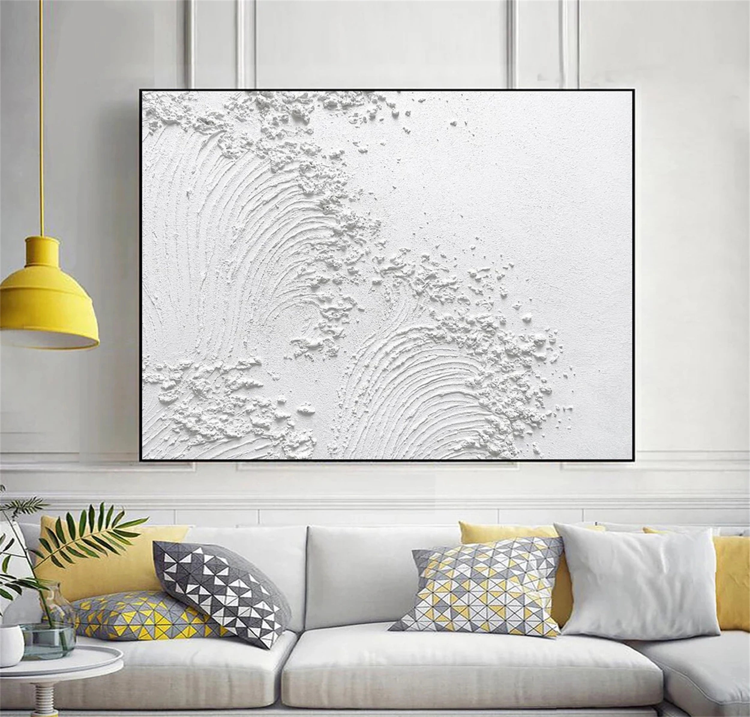 White Minimalist Textured Painting Canvas #MM120 - Premium Abstract Wall Art for Modern Home & Office Decor