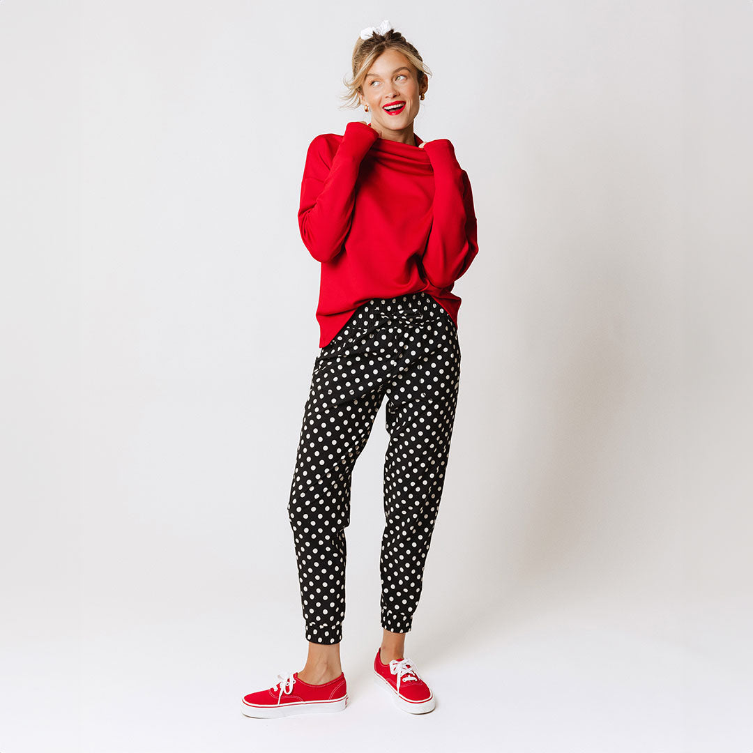 Black Polka Dot Joggers for Women - Stylish & Comfortable Running Pants for Casual Wear, Lounge & Travel