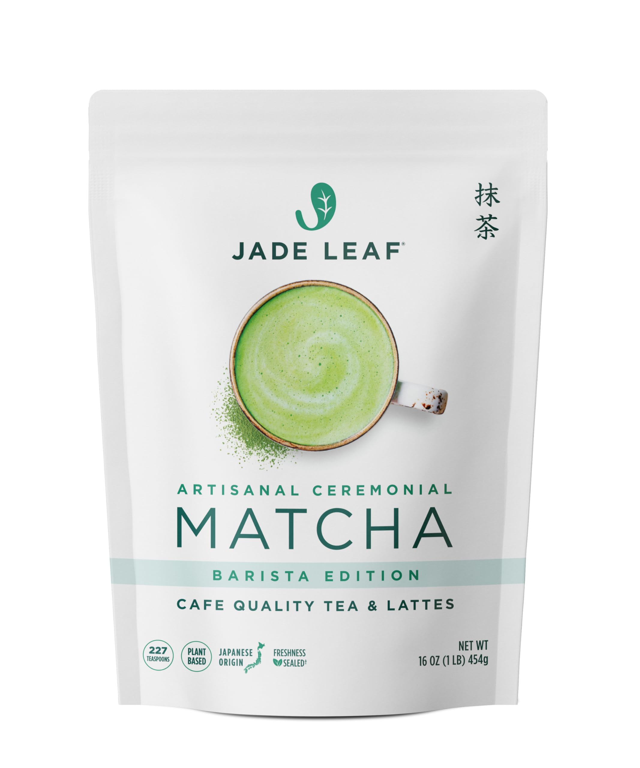 Premium Ceremonial Grade Jade Leaf Matcha Green Tea Powder - Authentic Japanese Origin - Barista Edition for Cafe Quality Tea & Lattes (1 Pound Bulk) - Perfect for Home Brewing, Tea Ceremonies, Smoothies & Baking