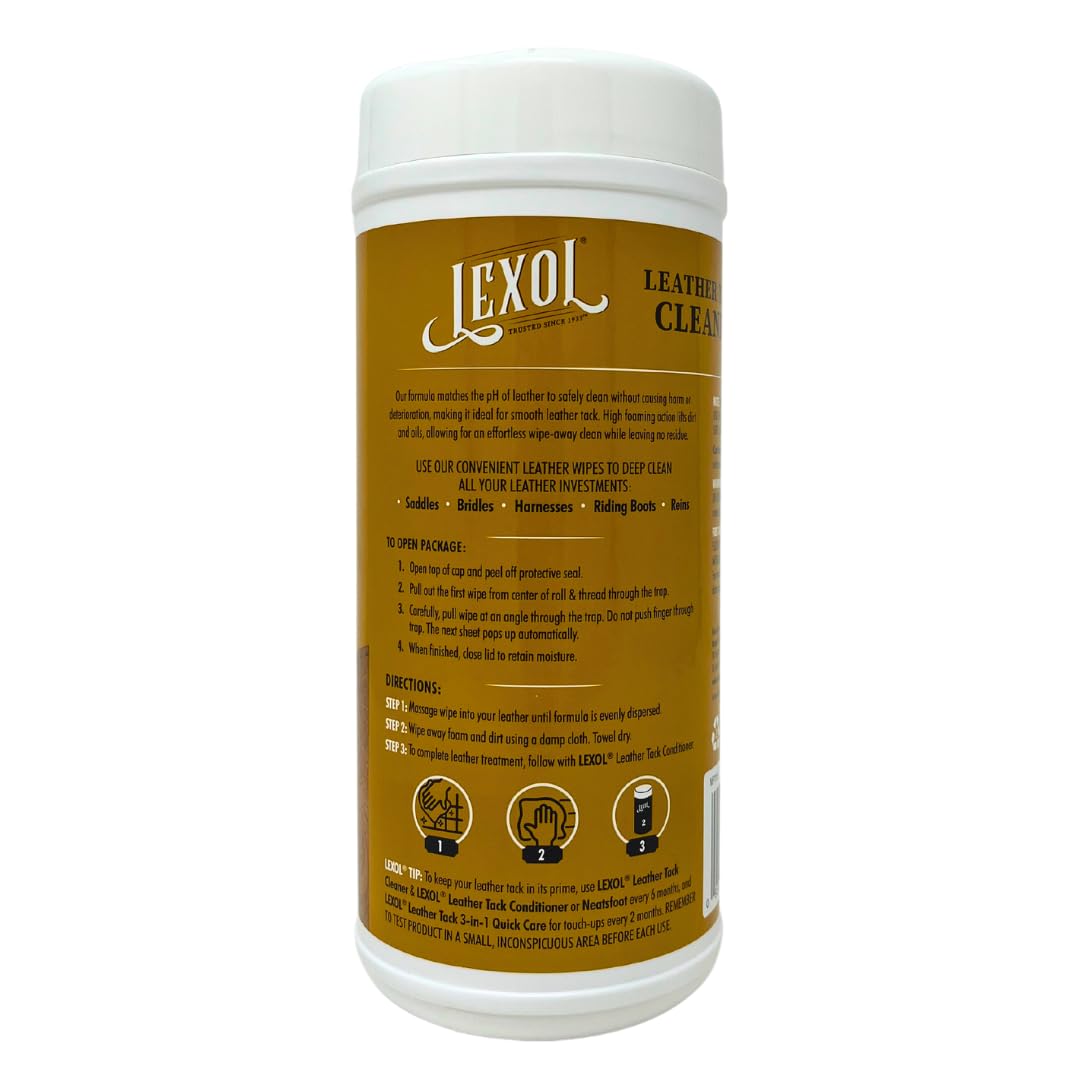 Lexol Leather Cleaner & Conditioner Quick Wipes - 75 Pre-Moistened Towels (3 Packs of 25) for Car Seats, Furniture & Bags | Gentle Cleaning & Protection