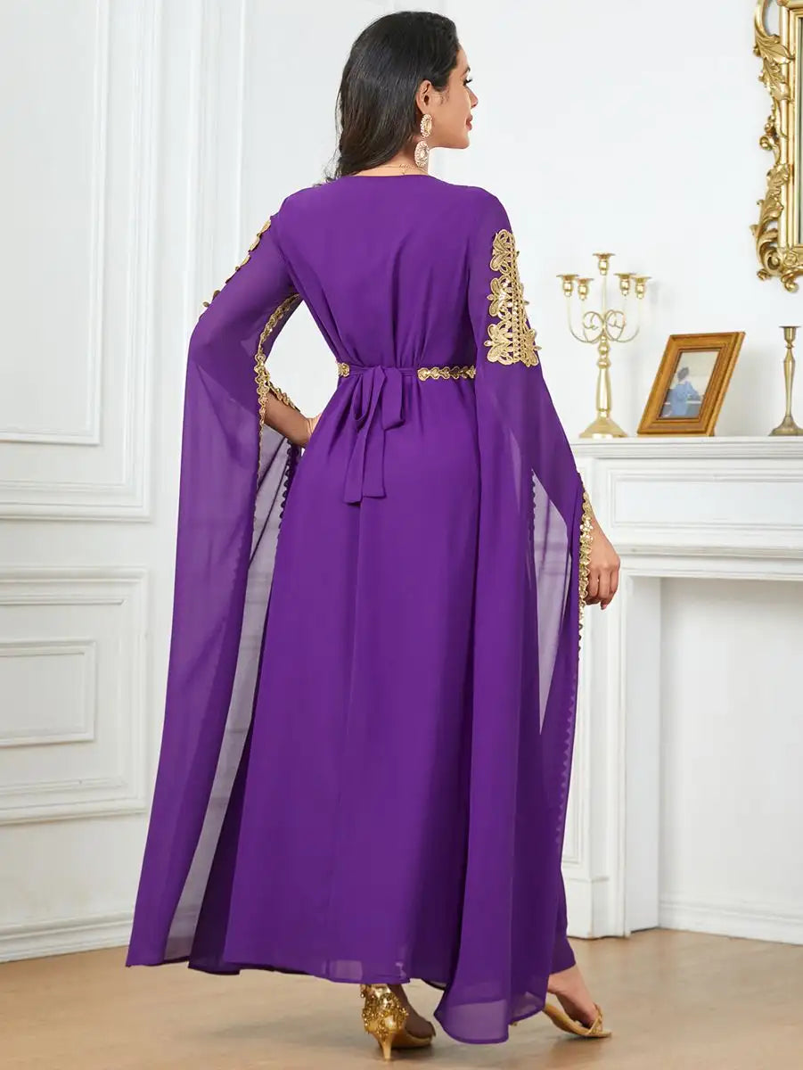 Elegant Eid Arab Caftan Dress with Flowy Chiffon Fabric and Raglan Sleeves - Perfect for Eid Celebrations, Weddings & Special Occasions