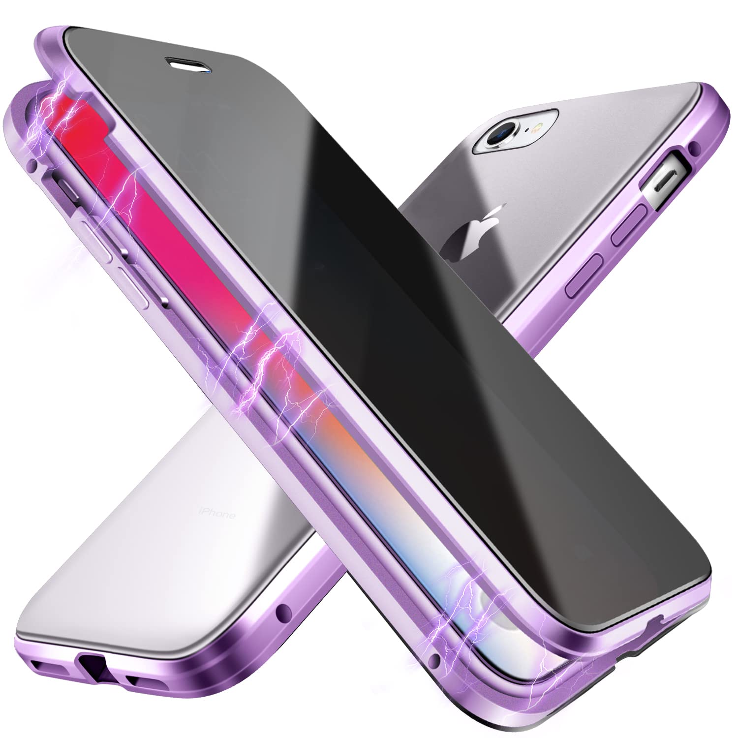 Magnetic Privacy Case for iPhone 7/8/SE (2020/2022) - Anti-Spy Anti-Peep Clear Back Cover with Metal Bumper | Perfect for Office, Travel & Personal Data Protection (Purple)