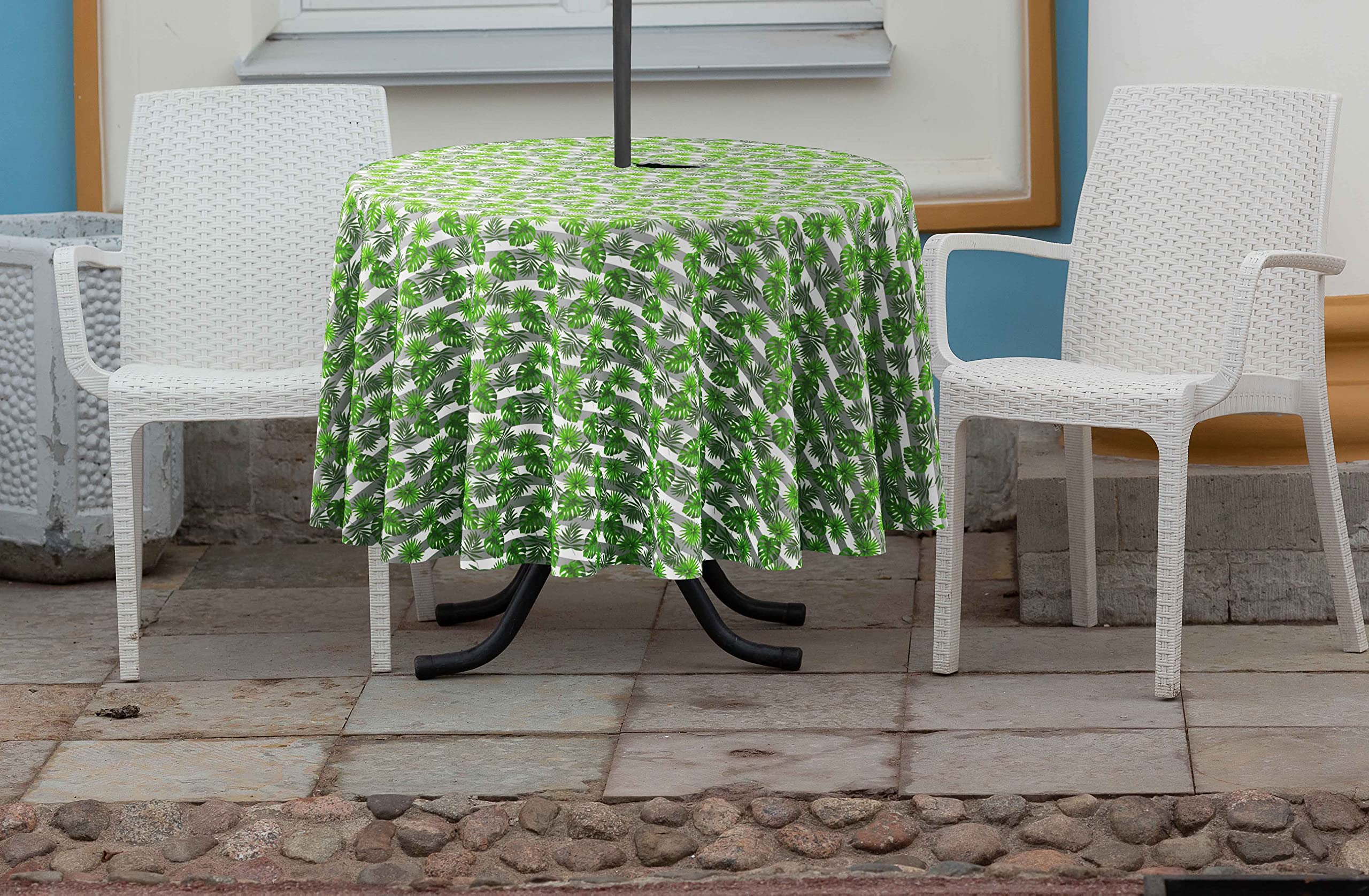 58 Inch Round Waterproof Tablecloth with Umbrella Hole & Zip - Indoor/Outdoor Table Cover for Patio, Backyard, Garden - Light Gray & Green Options