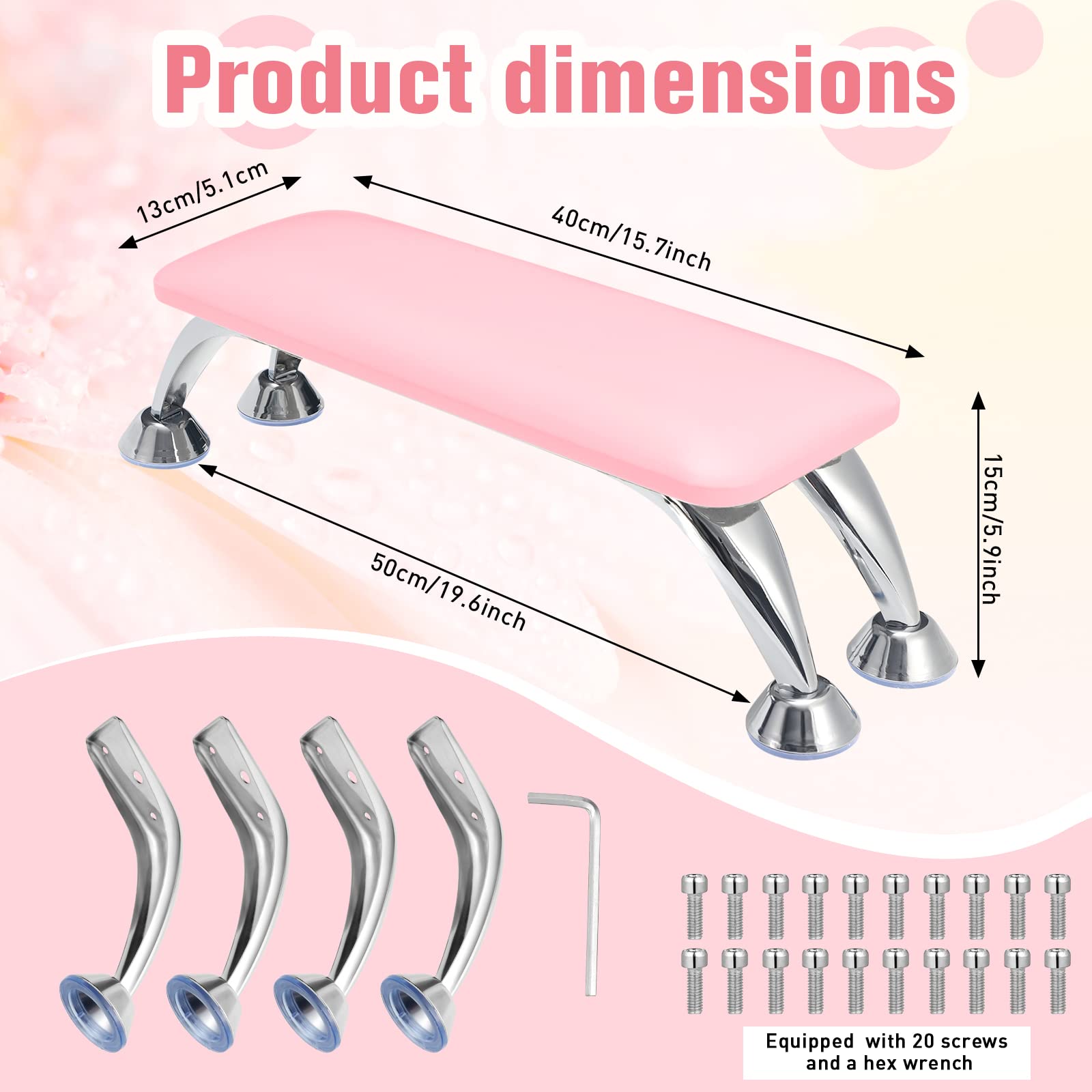 Pink Detachable Nail Arm Rest for Acrylic & Manicure - Large Hand & Feet Support Cushion with Microfiber Leather - Perfect for Nail Techs, Salon Professionals & Home Use (Toenail Care, Pedicure Table Comfort)