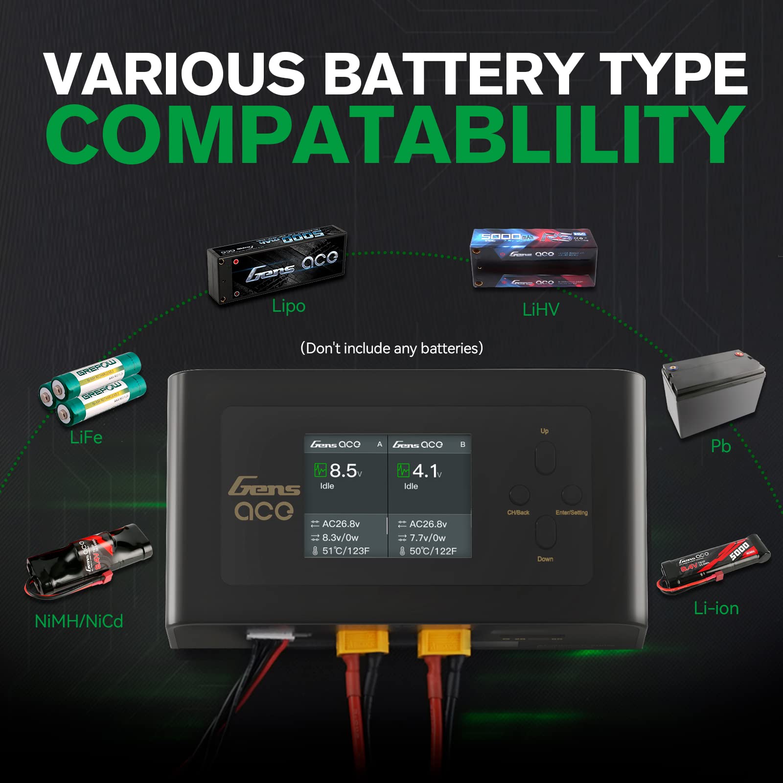 Gens Ace Lipo Battery Charger - Imars Dual Smart Charger 15A AC 200W DC 600W for RC Cars, Drones, and Airplanes (Black) - Fast Charging for Hobbyists and Professionals