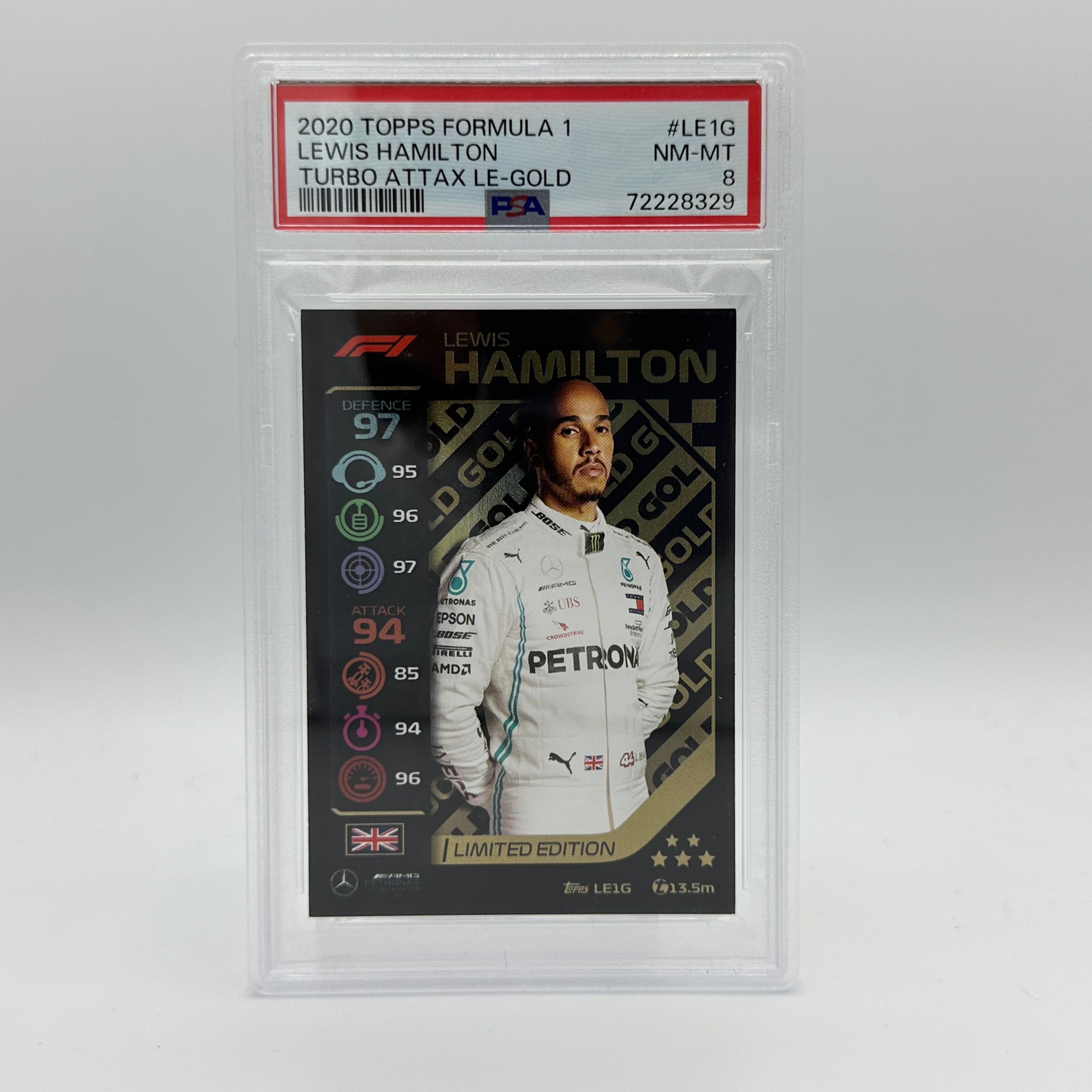 PSA 8 Graded Lewis Hamilton #LE1G Limited Edition Gold Trading Card - Perfect for Collectors, Sports Memorabilia Fans & F1 Racing Enthusiasts