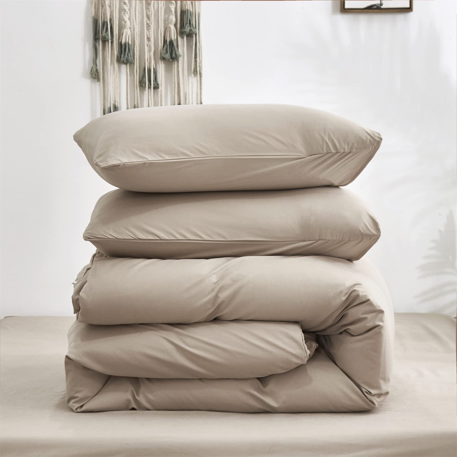 Premium Cottonight Khaki King Size Comforter Set - Soft, Breathable & Modern 3-Piece Bedding in Cream & Light Coffee | Perfect for Master Bedroom, Guest Room & Cozy Home Decor