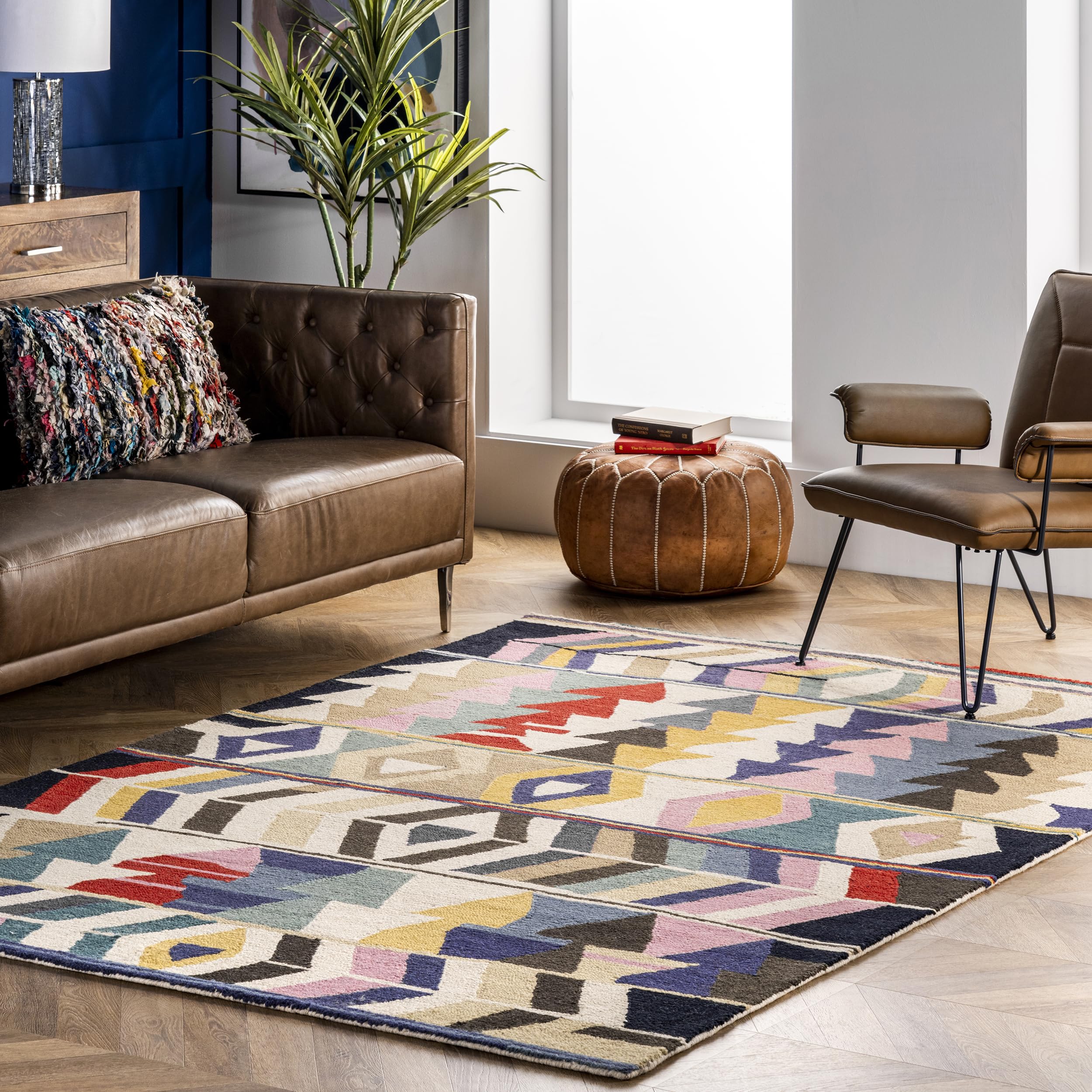 nuLOOM Ofelia Bohemian Wool Accent Rug 3'x5' Multicolor - Soft Handmade Area Rug for Living Room, Bedroom & Boho Home Decor