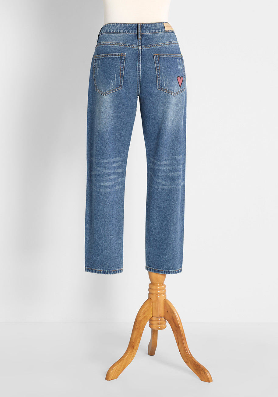 Hearts And Thoughts Women's High Waist Cropped Jeans - Trendy Distressed Denim Pants for Casual Outfits & Streetwear Fashion