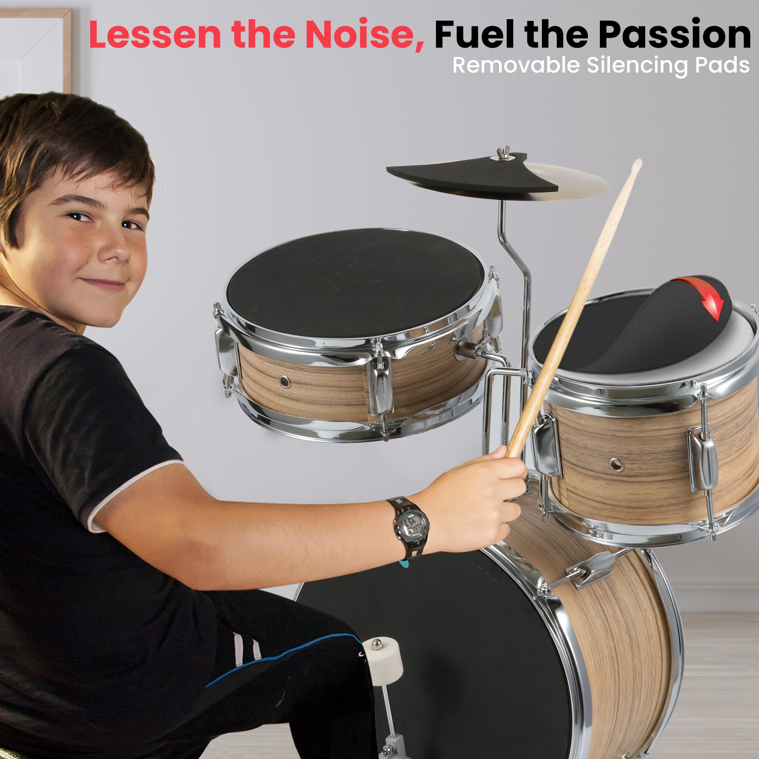 Pyle 3-Piece Kids Drum Set - Junior Beginner Drum Kit with 13