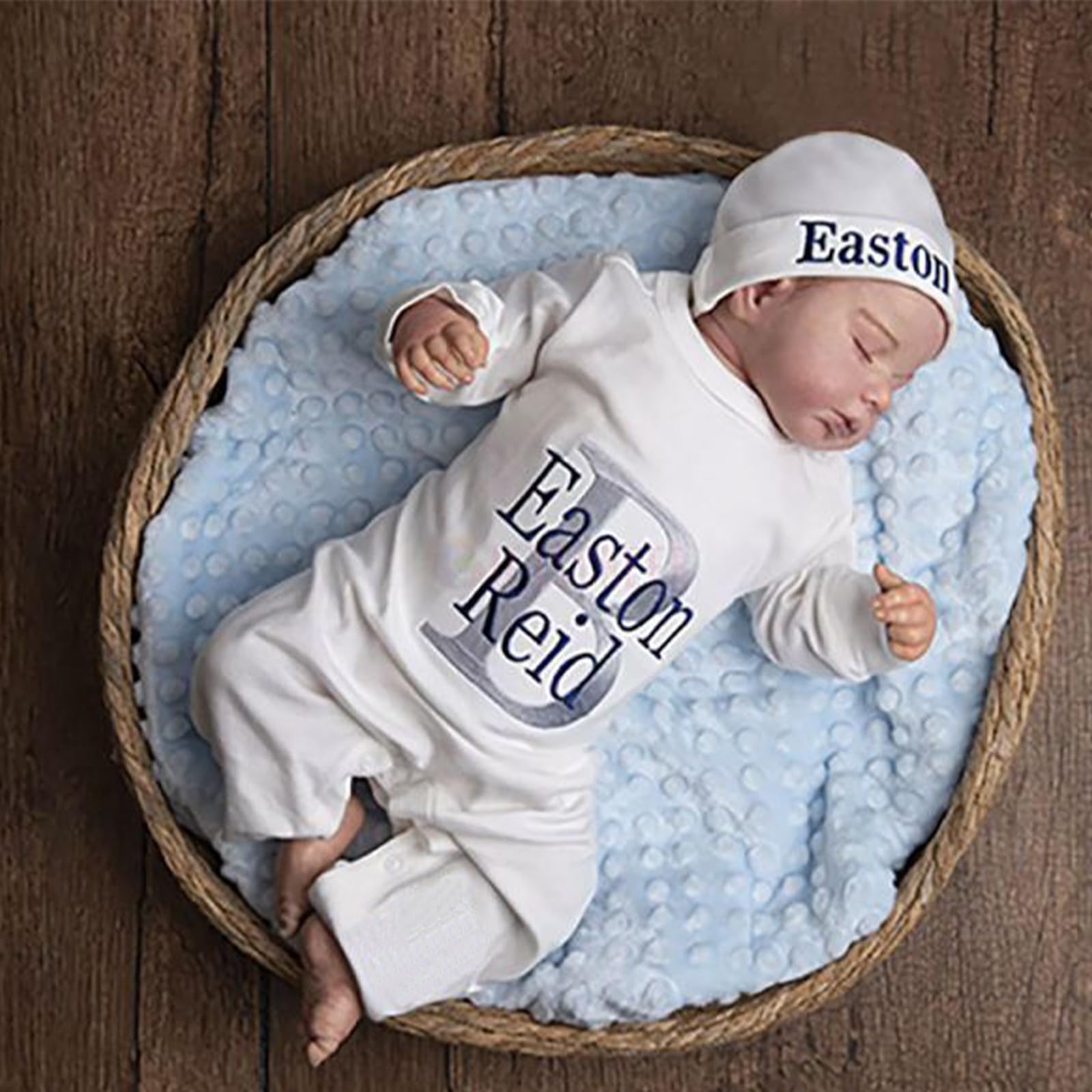 Personalized Baby Coming Home Outfit - Custom Newborn Romper with Monogrammed Beanie & Embroidery | Soft Oatmeal Footie Sleeper | Perfect Baby Shower Gift & Christmas Present for Newborns | Ideal for Hospital Photos, First Outings & Special Occasions