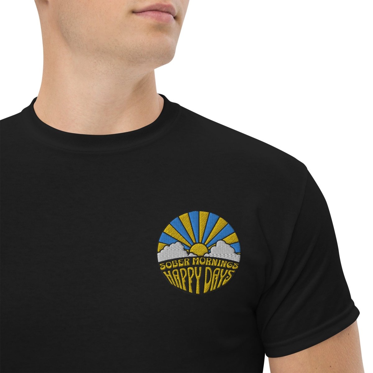 Sober Mornings Happy Days Embroidered Unisex T-Shirt - Embrace a Hangover-Free Lifestyle | Perfect for Recovery Days, Sober Living & Casual Wear