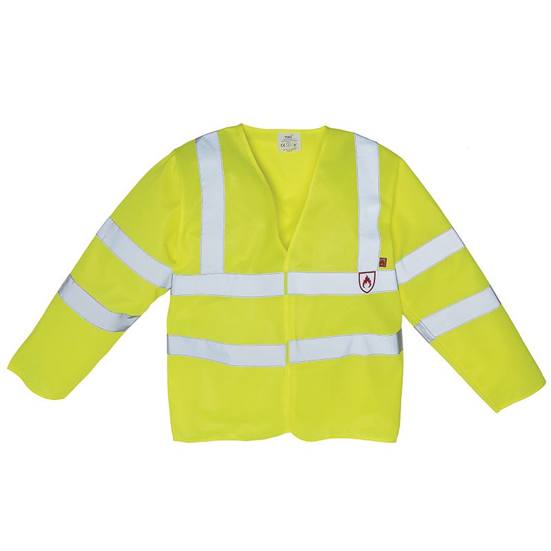 YK017 Flame Retardant High Visibility Long Sleeve Safety Vest (HVJ200FR) - Ideal for Construction, Road Work & Emergency Response Teams