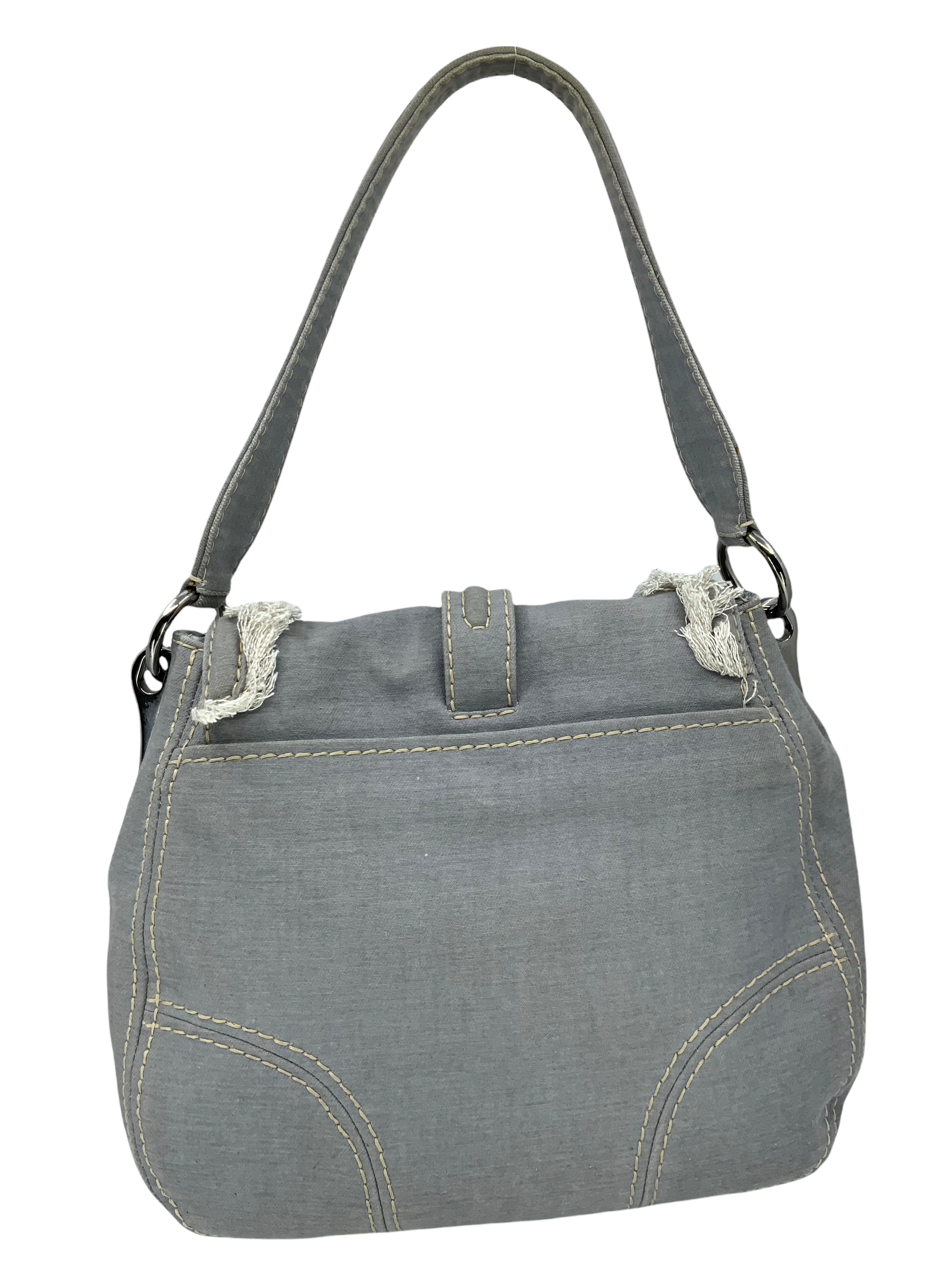 Prada Pattina Sottospalla Denim Fringe Large Flap Shoulder Bag - Stylish Designer Handbag for Women, Perfect for Casual Outings, Parties & Daily Use