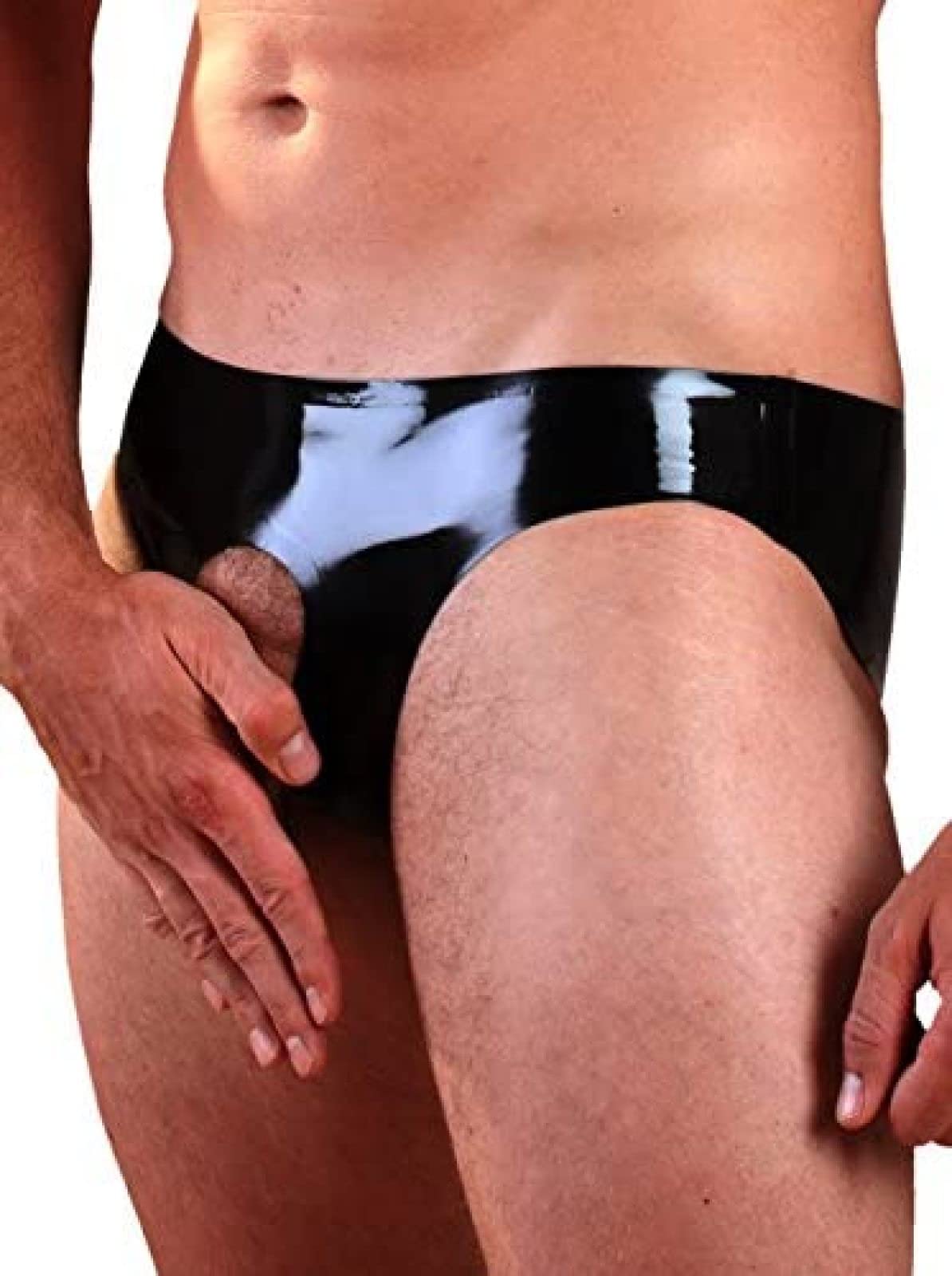 Men's Latex Fetish Underwear with Cock Ring - Black Rubber Briefs for BDSM, Fetish Wear & Role Play - Medium Size for Comfortable Fit