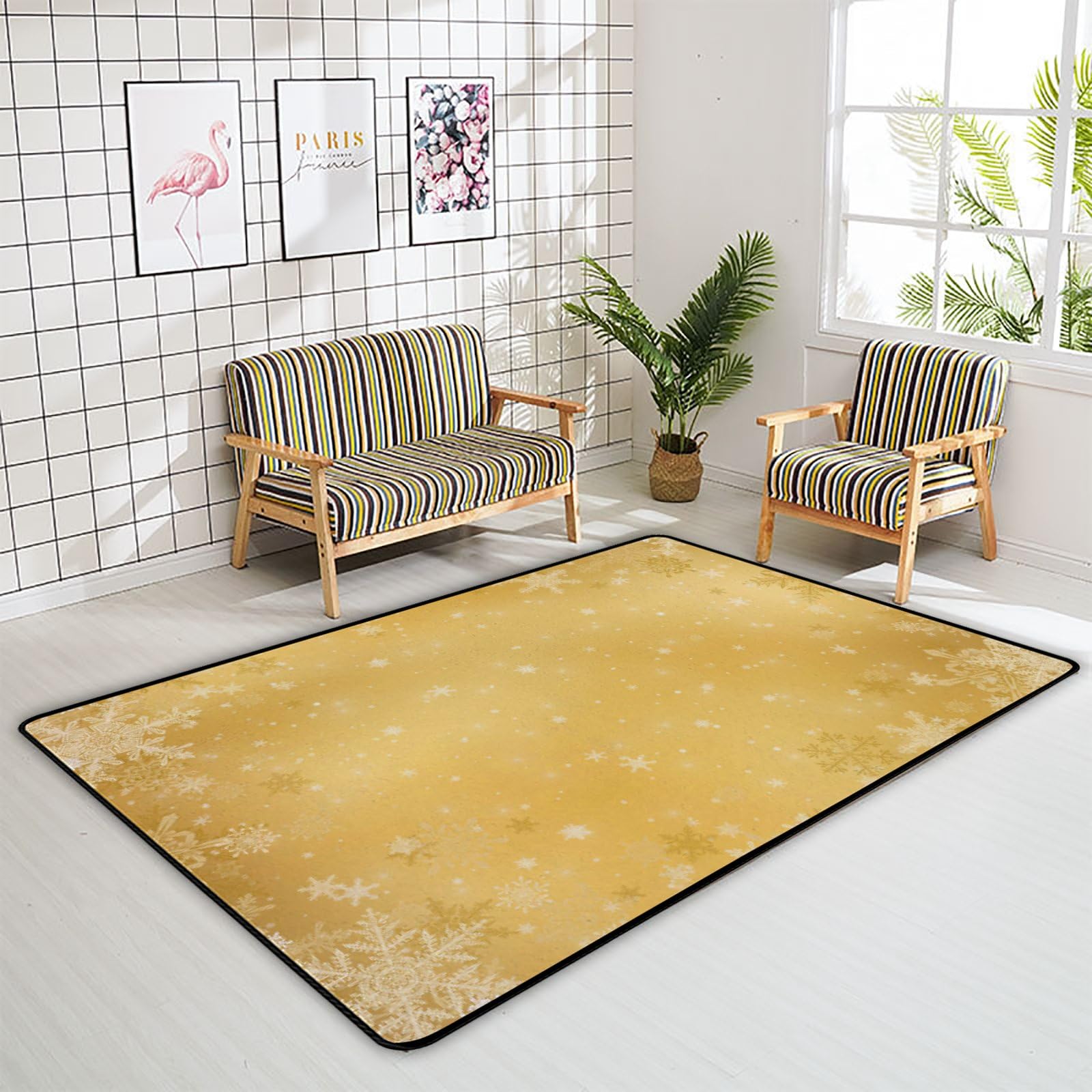 XOLLAR Large Soft Kids Rugs - 63x48 Inch Non-Slip Nursery Rug with Gold White Snowflake Design for Baby Crawling & Play - Perfect for Living Room, Bedroom, Kids Room & Play Area
