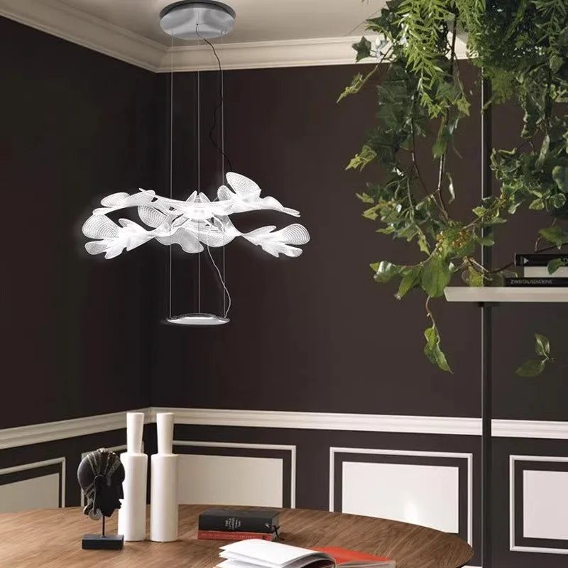 Unique Designer Chandelier with Leaves & Petals - Modern Crystal Ceiling Light Fixture for Dining Room, Bedroom, Living Room Decor