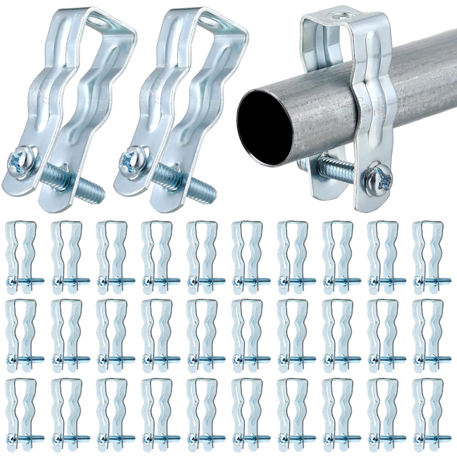 25 Pcs 1/2 Inch EMT Conduit Hangers with Bolt - Galvanized Metal Conduit Clamps & Strut Straps for Threaded Rods or Insulated Supports - Heavy Duty Rigid Pipe Fittings Mounting for Electrical Wiring, HVAC & Plumbing Installations