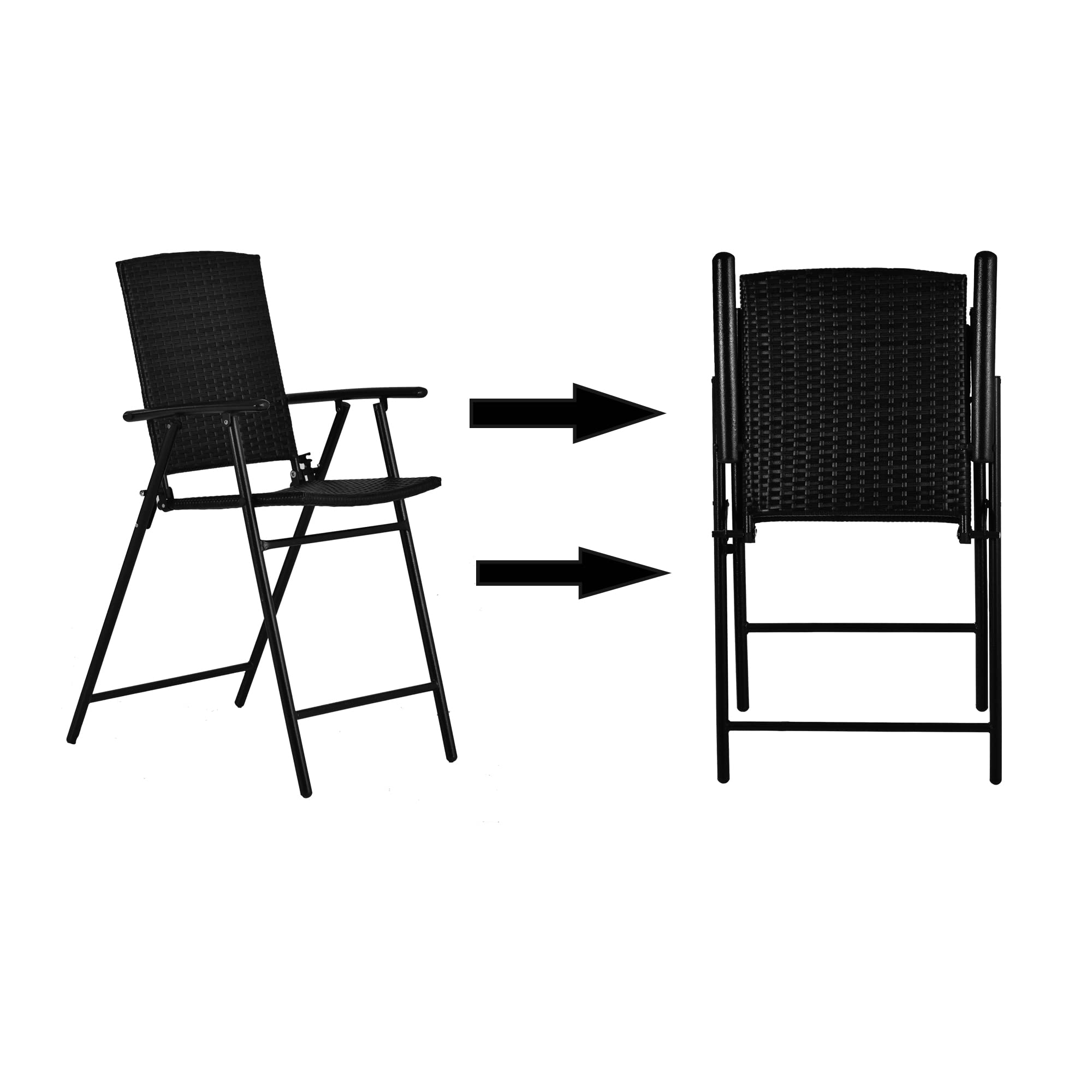 5-Piece Outdoor Patio Dining Set - PE Rattan Counter Height Table with Umbrella Hole & 4 Foldable Chairs - Bistro Pub Set for Backyard, Garden, Poolside - Perfect for Outdoor Entertaining, BBQs, and Relaxing by the Pool
