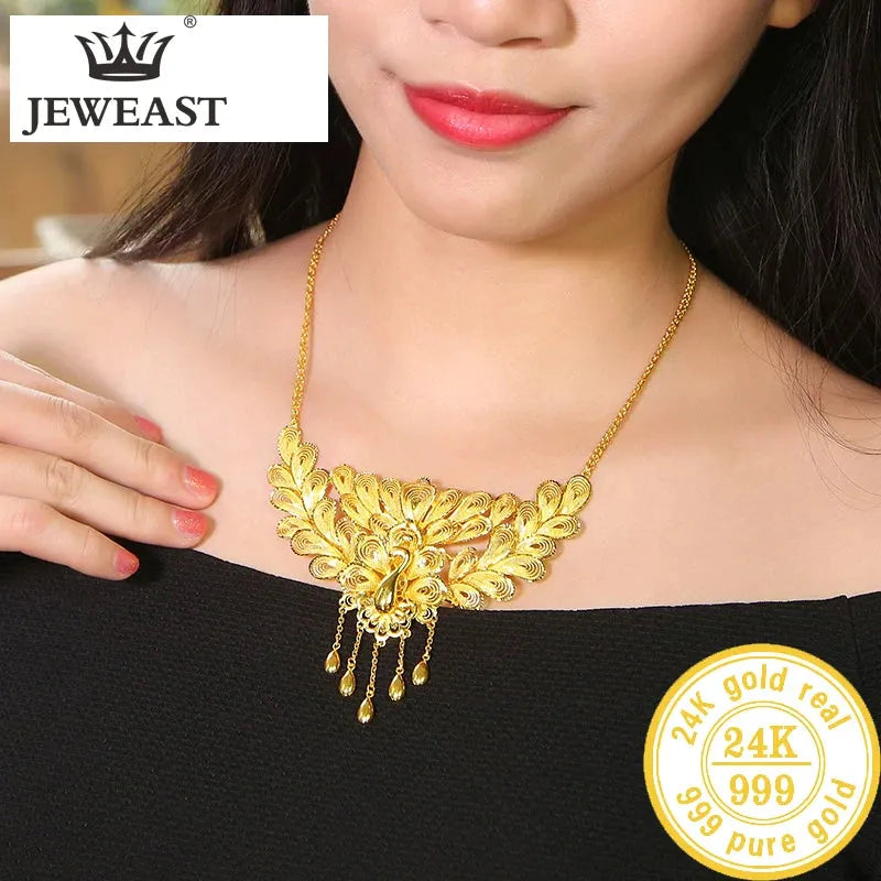 24K Pure Gold Necklace for Women - Real AU 999 Solid Gold Chain - Elegant Classic & Trendy Fine Jewelry - Perfect for Parties, Weddings & Special Occasions - Hot New 2023 Collection