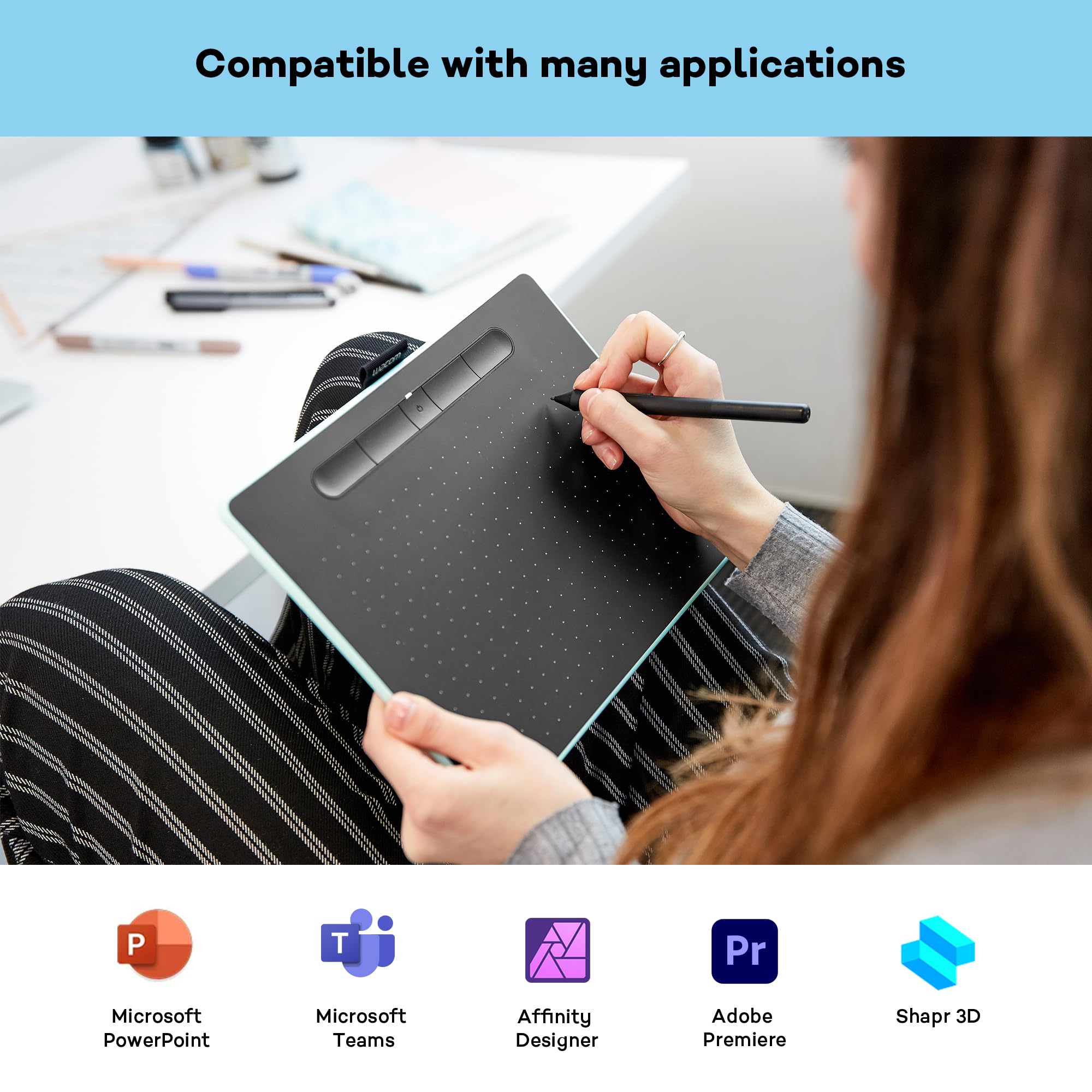 Wacom Intuos M Bluetooth Drawing Tablet - 2540 LPI Resolution, 8.5 x 5.3 Inch Active Area, USB/Bluetooth Connectivity - Black & Green - Perfect for Digital Art, Graphic Design & Online Teaching
