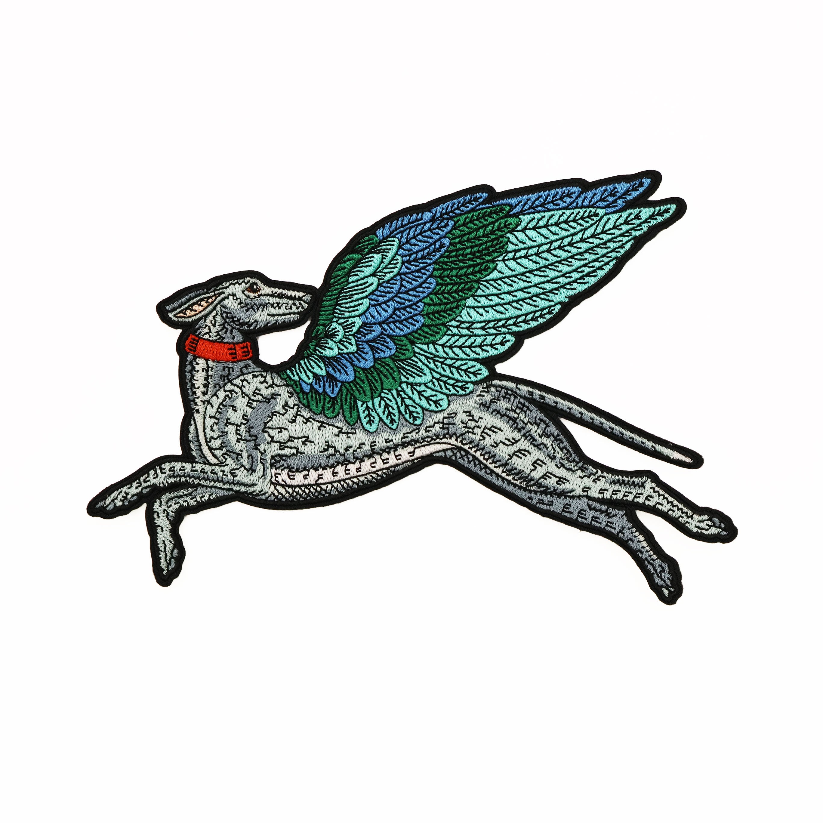 House of Hawks Teal Flying Hound Embroidered Fabric Patch - Iron-On or Sew-On Applique for Jackets, Bags & DIY Crafts
