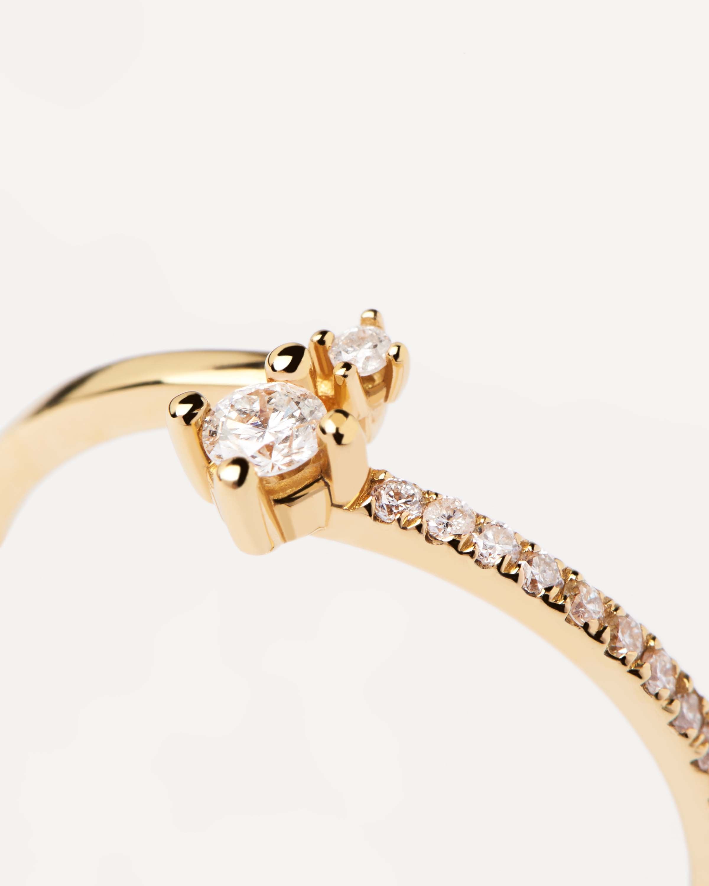 Exquisite GRID Fine Diamonds & 14K Yellow Gold Duo Ring for Women | Elegant Stackable Wedding Band & Anniversary Jewelry Gift | Perfect for Everyday Wear & Special Occasions