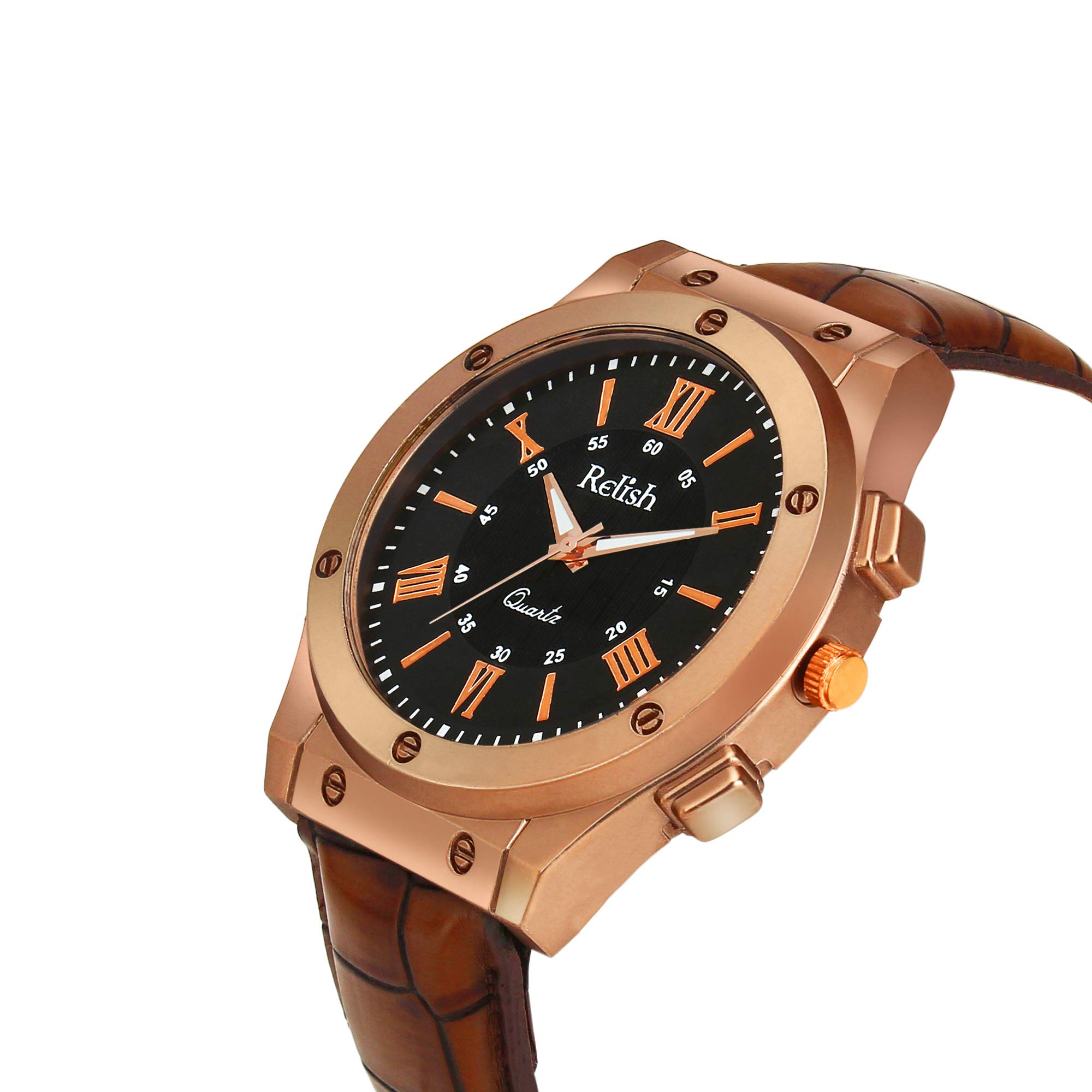 Relish Analogue Men's Watch - Black Dial & Leather Strap - Stylish Casual & Dress Watch for Everyday Wear & Formal Occasions
