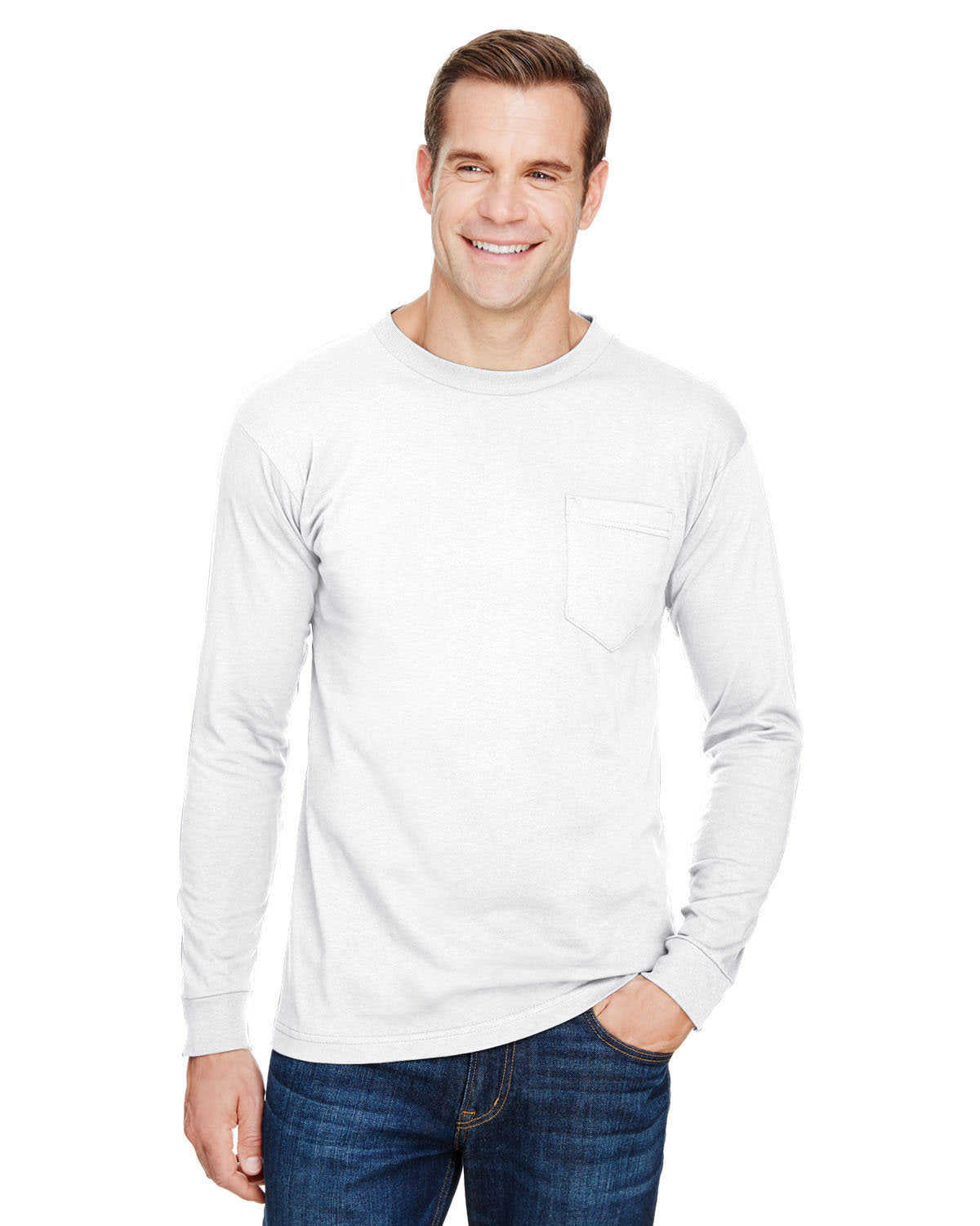 Bayside BA3055 Unisex Union Made Long Sleeve Pocket Crew T-Shirt - Comfortable Workwear for Men & Women - Perfect for Construction, Warehouse & Outdoor Jobs