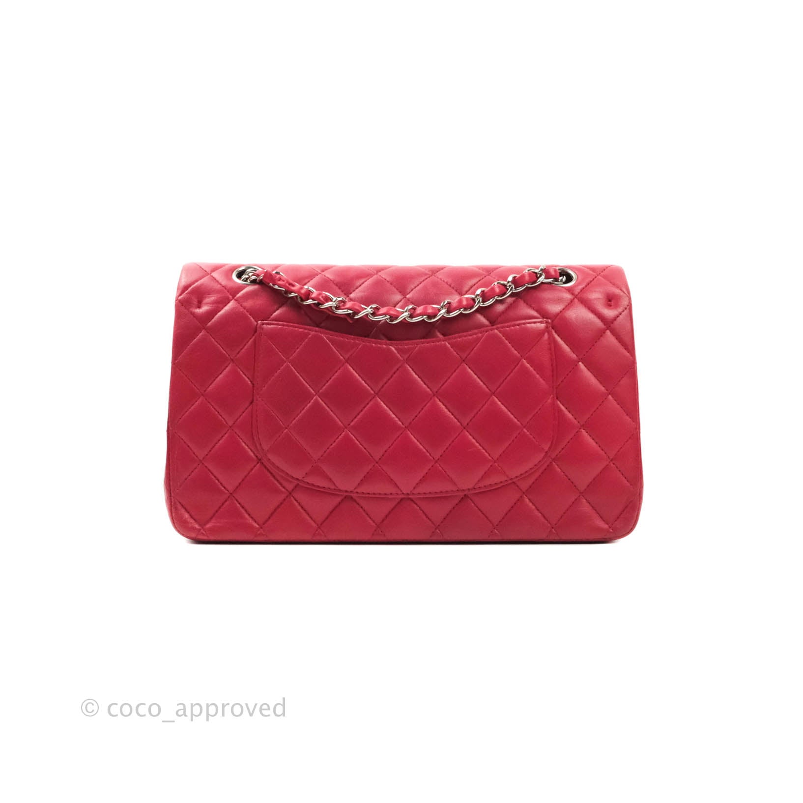Chanel Classic Medium Double Flap Bag - Red Lambskin Leather with Silver Hardware | Luxury Handbag for Women, Perfect for Parties & Evening Events