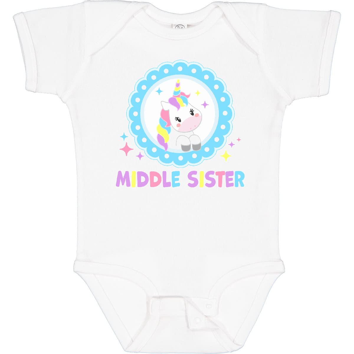 Inktastic Middle Sister Cute Unicorn Baby Bodysuit - Soft Cotton Infant Onesie for Girls, Toddler Unicorn Outfit - Perfect for Birthday Gifts, Baby Showers & Family Photos