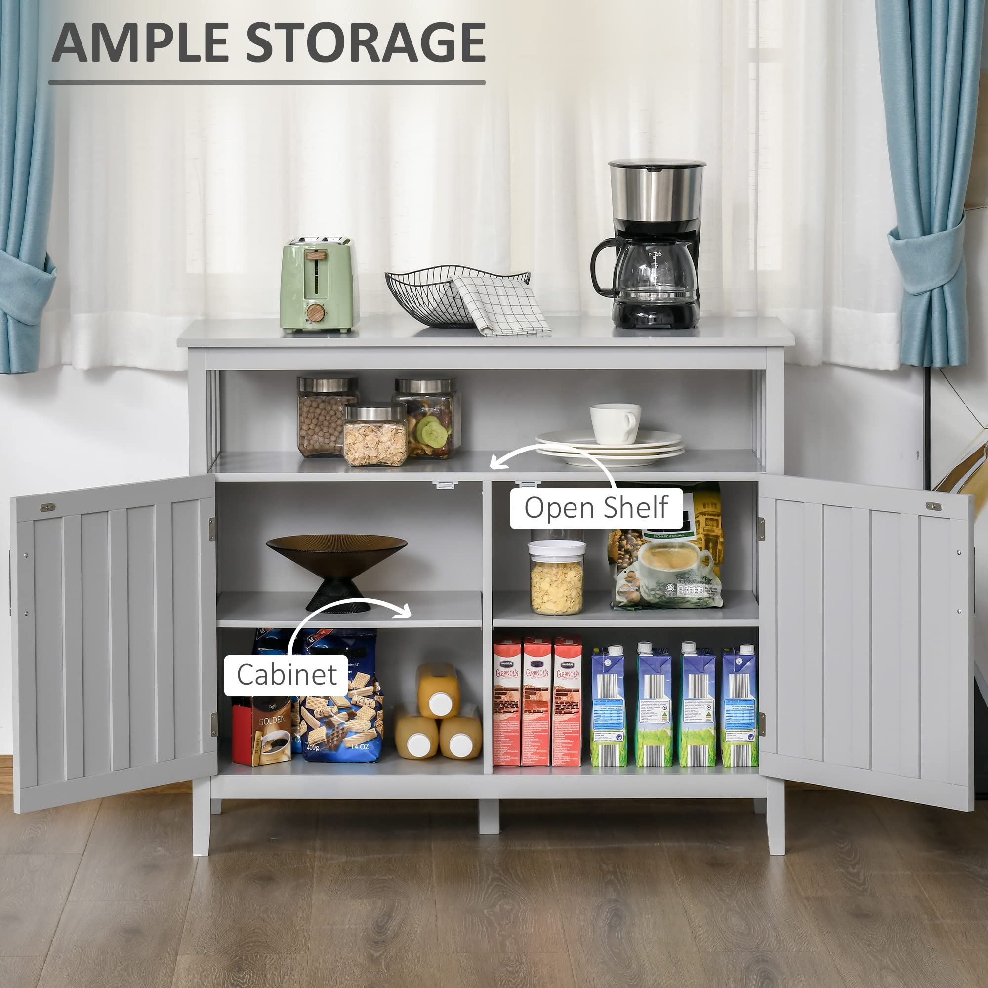 HOMCOM 2-Door Sideboard Buffet Cabinet with Adjustable Shelves - Kitchen Storage, Coffee Bar, Entryway & Living Room Organizer in Gray - Perfect for Dining Room, Home Office & Small Space Storage Solutions