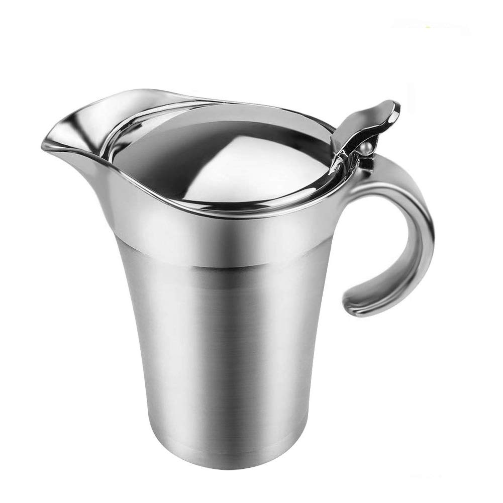 ShineMe 16oz Stainless Steel Gravy Boat with Lid - Double Wall Insulated Sauce Jug for Hot Gravy, Cream & Condiments - Perfect for Thanksgiving Dinner, Holiday Meals & Kitchen Serving