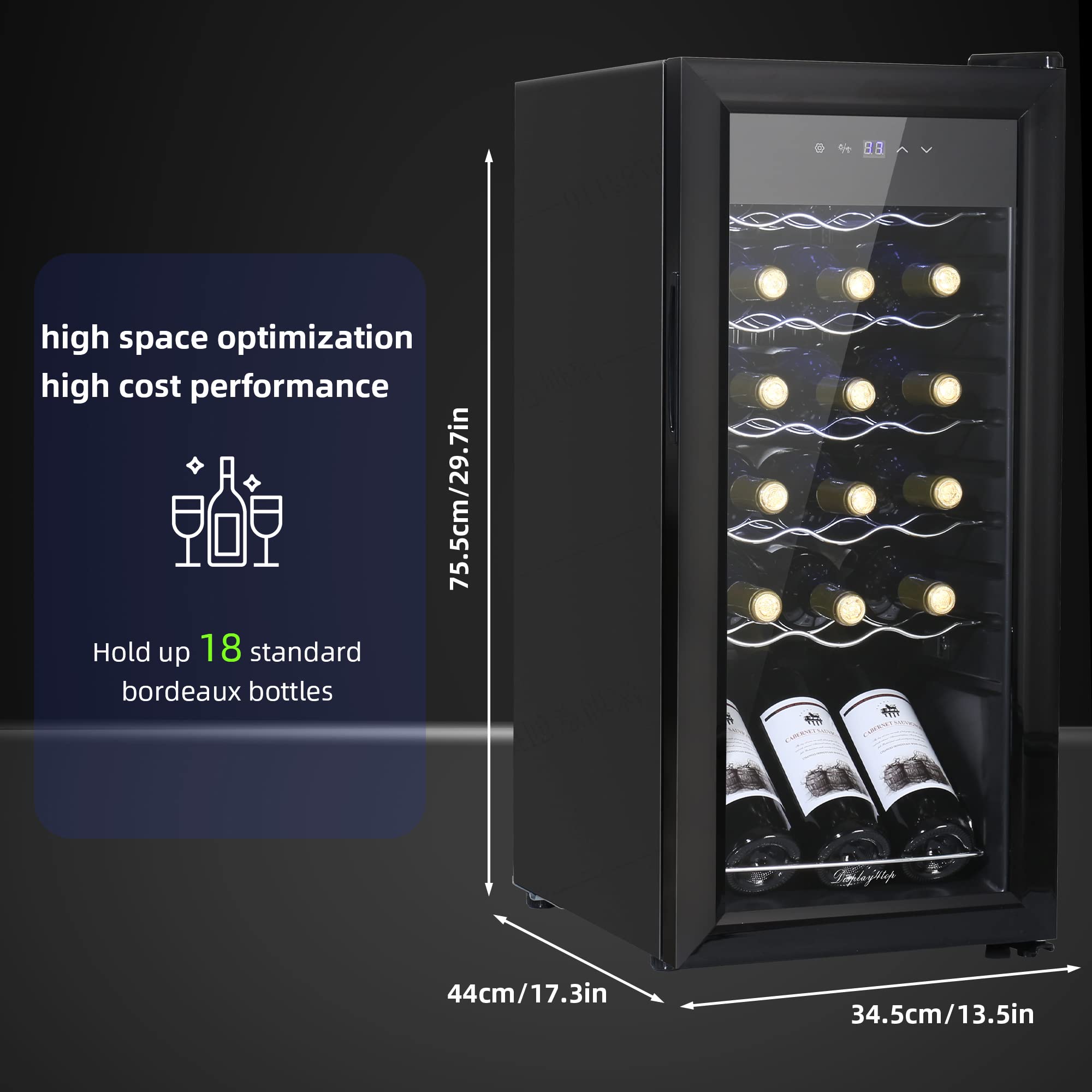 Display4Top 18-Bottle Wine Cooler Refrigerator with Digital Touch Screen - Black | Perfect for Home Bars, Kitchens & Wine Cellars