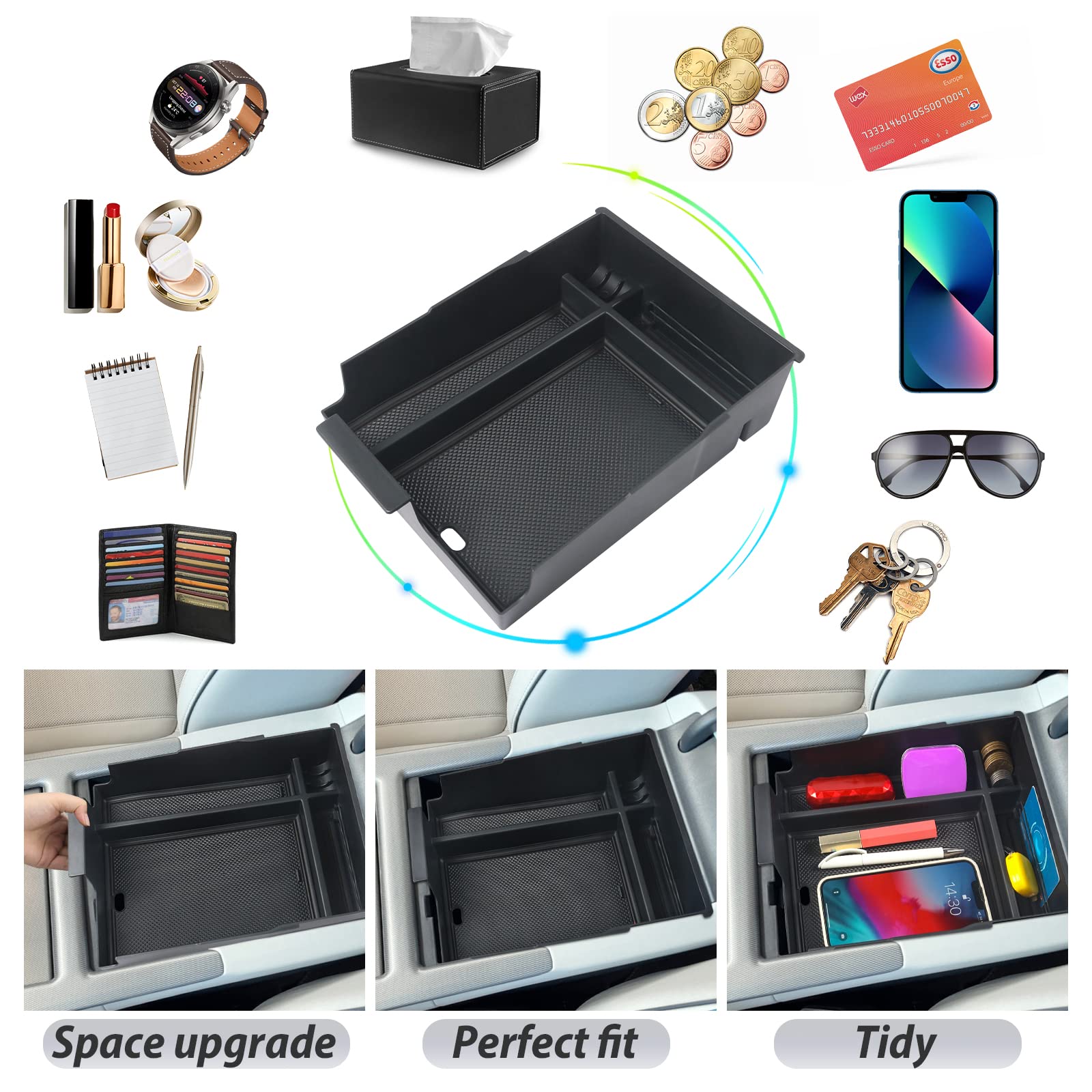 2023-2025 Hyundai Palisade Center Console Organizer Tray - Black Armrest Storage Box with Coin Holder | Perfect for Car Organization, Road Trips & Daily Commute Accessories