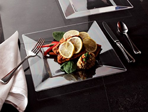 Clear 9.5 Inch Square Plastic Dinner Plates - 120 Count Elegant Disposable Buffet Plates for Weddings, Parties, Catering & Events