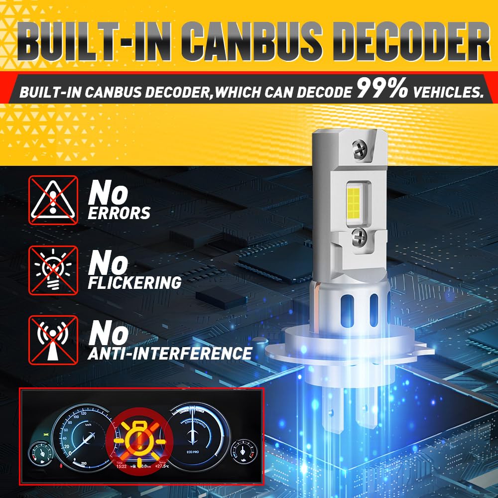 H7 LED Bulbs 30000LM Super Bright - High/Low Beam 6500K Cool White - 150W with Cooling Fan - No Adapter Needed - 1:1 Mini Size - Plug & Play - H7 LED Fog Light Bulbs (Pack of 2) - Perfect for Cars, Trucks, SUVs & Motorcycles - Upgrade Your Night Driving Safety