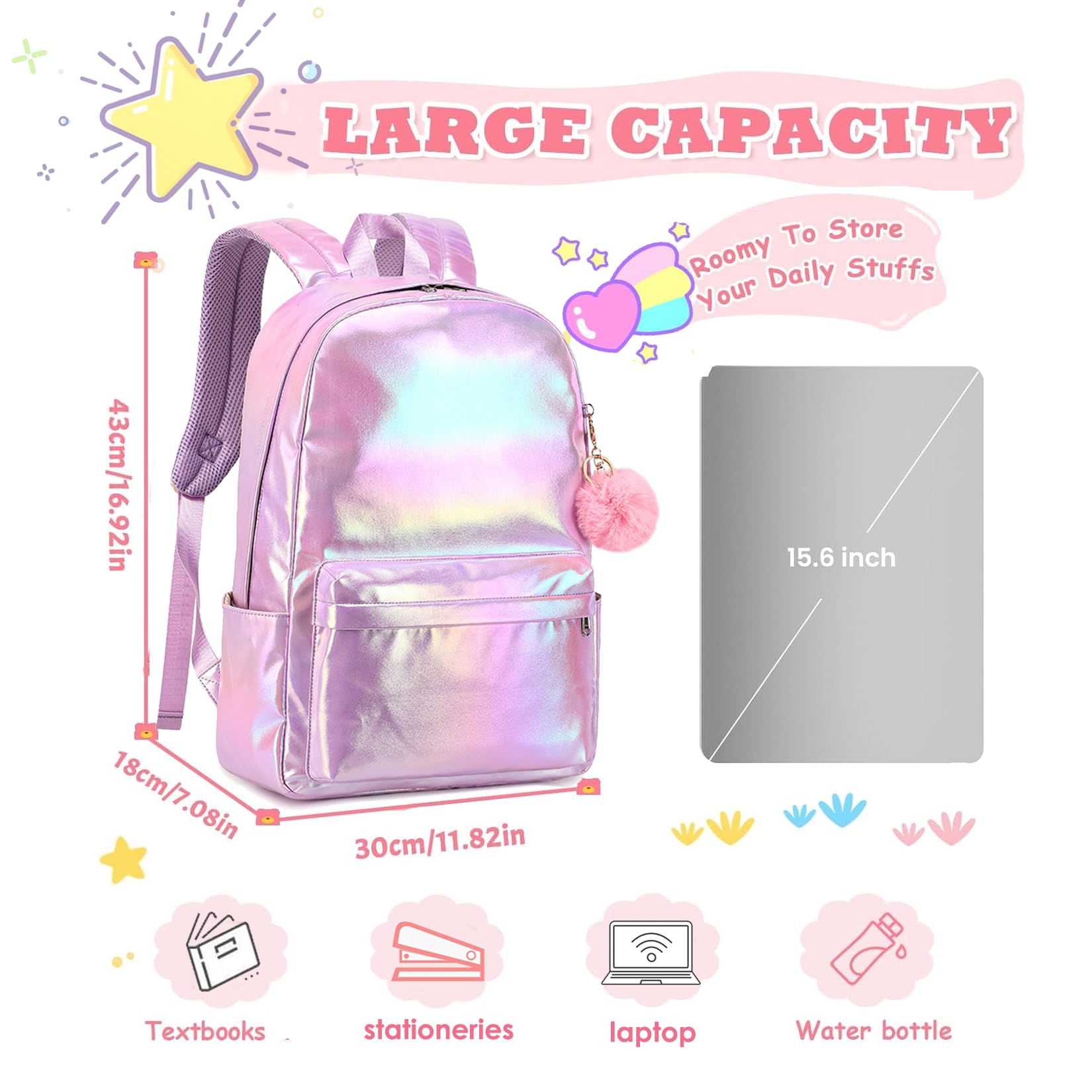 **Girls Backpack for School - 16 Inch Laptop Backpack with Lunch Box for Teens & Elementary Students - Durable Bookbag for Middle School, College & Travel**    *(Perfect for Daily School Use, Study Trips, and Outdoor Adventures!)*