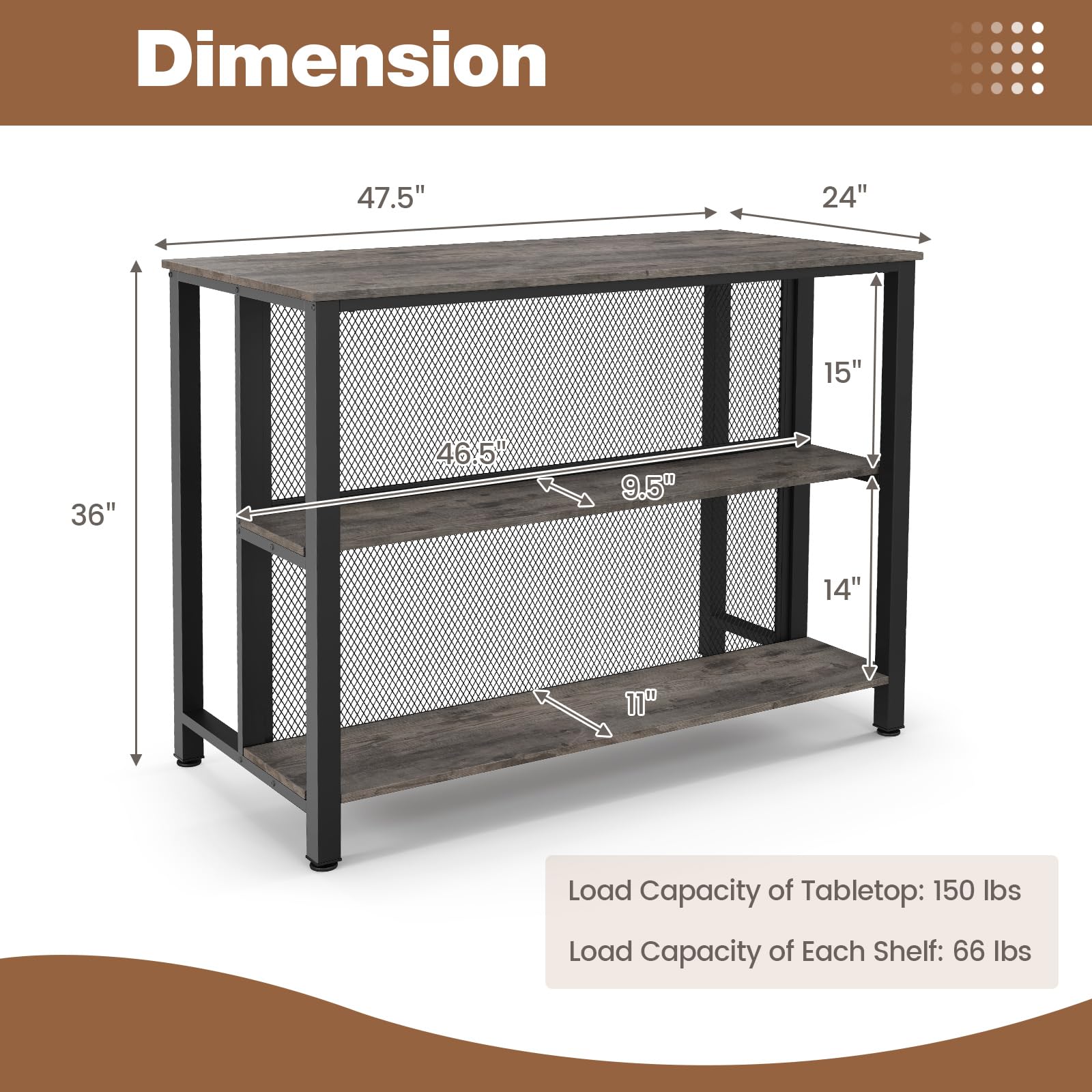 COSTWAY 3-Tier Home Bar Table with Storage Shelves | Metal Frame Bar Cabinet with Adjustable Foot Pads | Kitchen Island, Dining Room & Breakfast Corner Bar Unit (Grey) | Perfect for Small Space Entertaining & Compact Home Bars